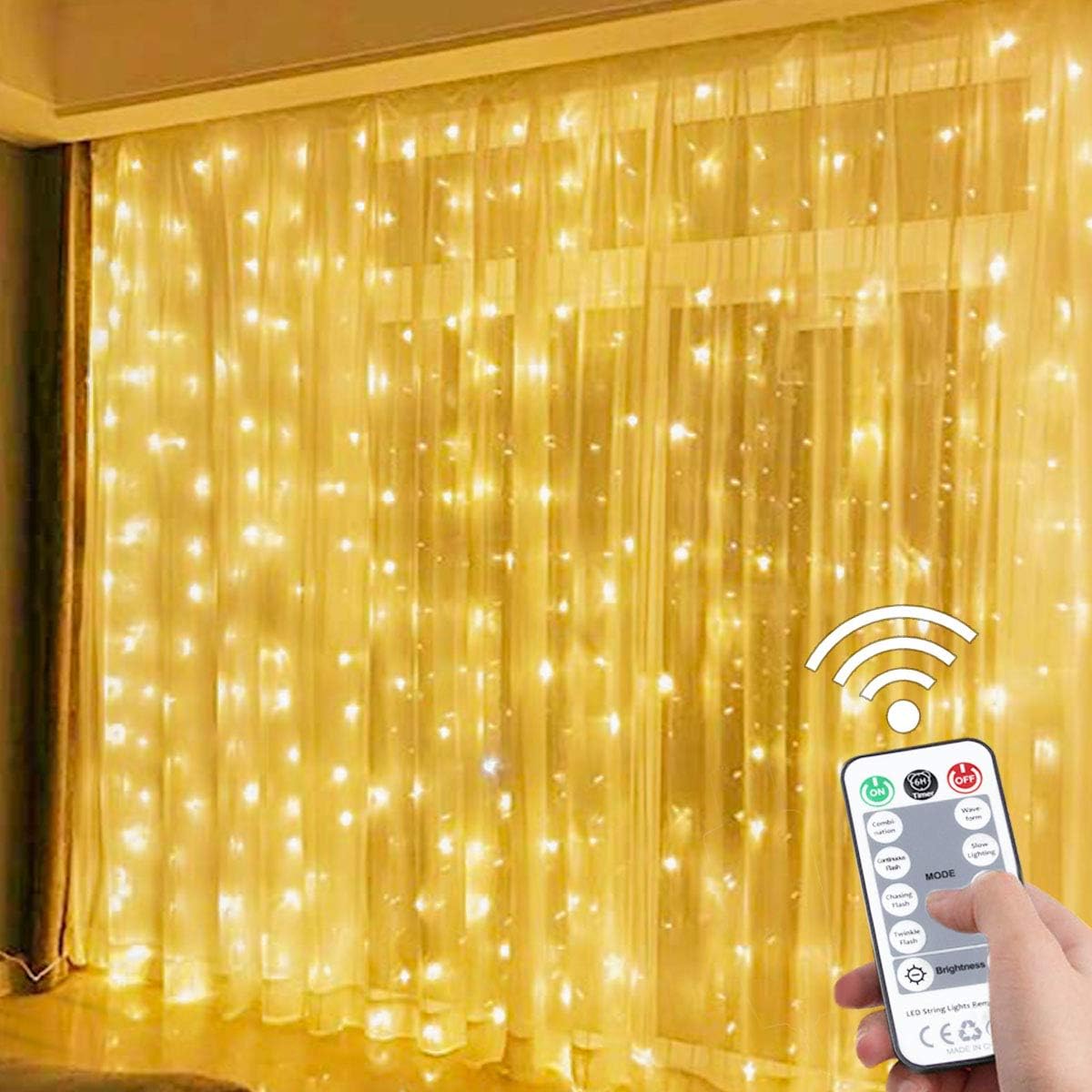 SUWITU Fairy Curtain Lights for Bedroom 300 LED, Christmas String Lights USB Plug in 8 Modes Wall Hanging Twinkle with Remote Control for in/Outdoor Wedding Party Backdrop Decor(9.8x9.8FT)