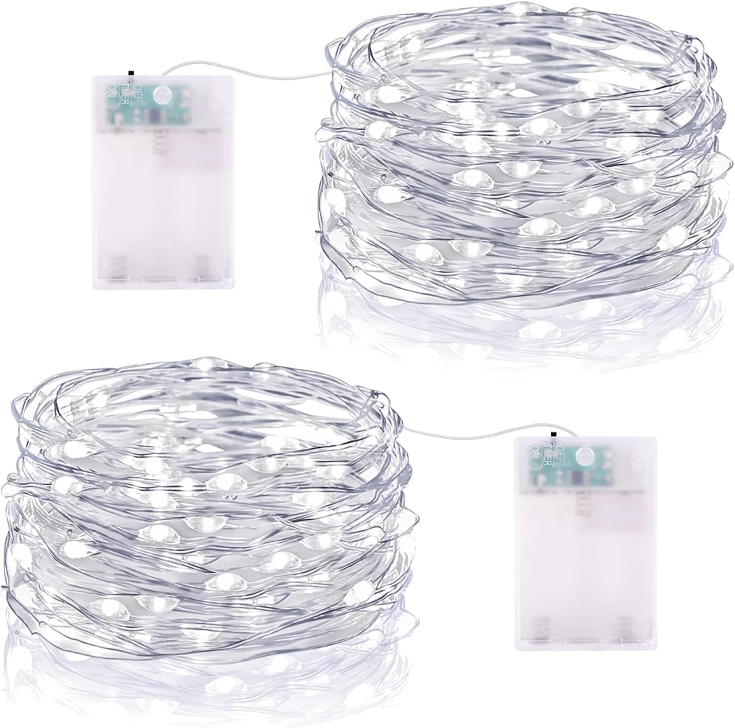 Fairy Lights Battery Operated with Timer 2 Pack Fairy Lights 16FT/5M Battery Operated String Lights 50 LED Twinkle Lights Battery Operated for Bedroom Christmas Party Wedding Decoration(Cool White)