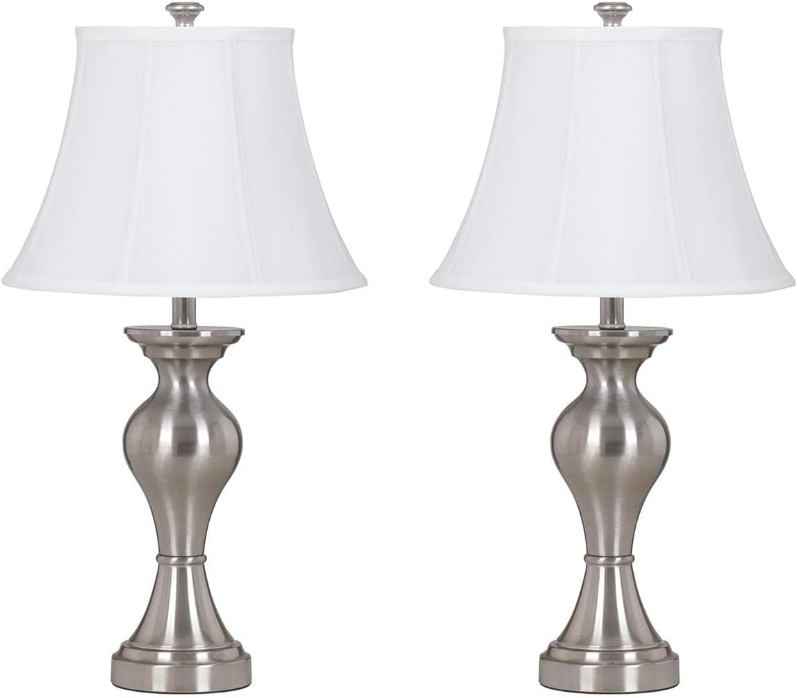 Signature Design by Ashley Rishona Metal Table Lamp, 2 Count, 29, Brushed Silver Finish