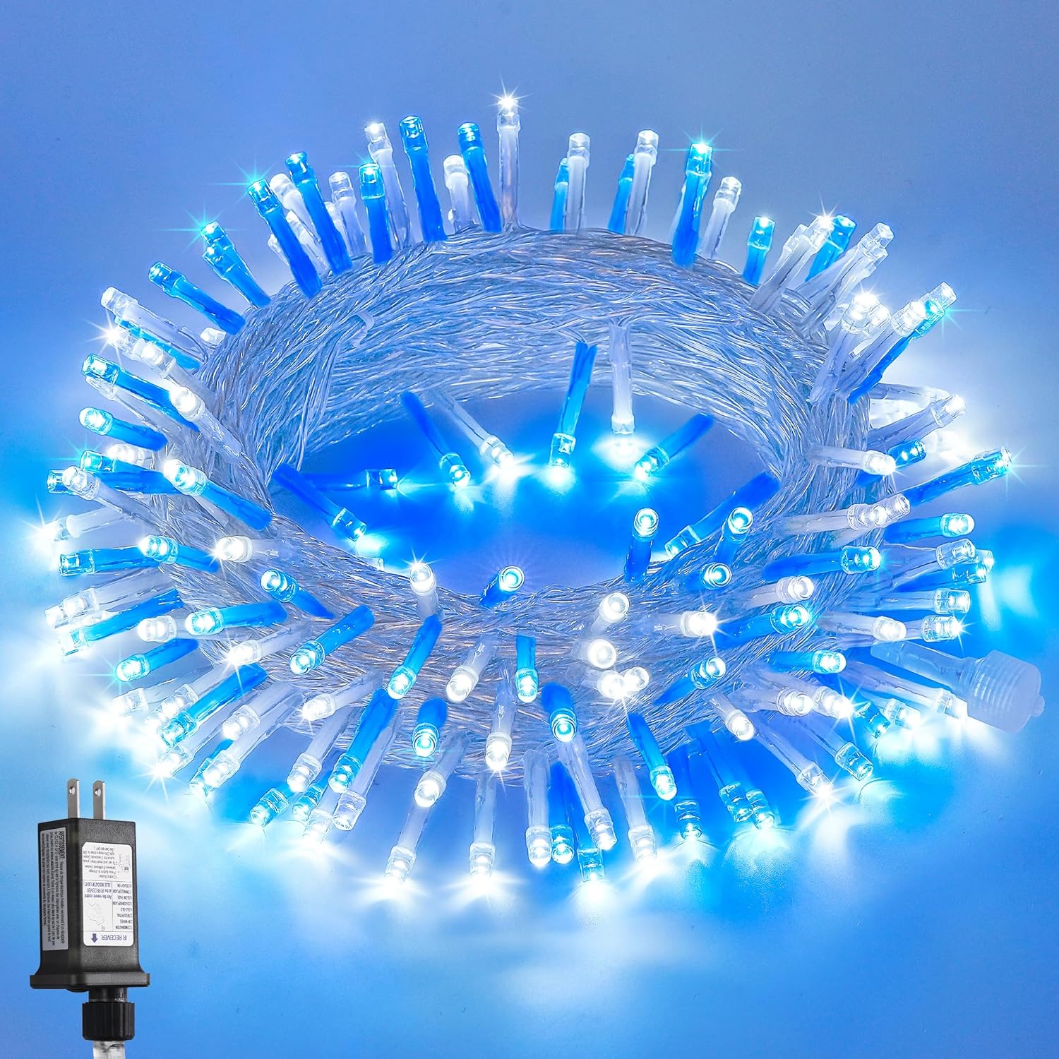 JMEXSUSS Blue and White String Lights Outdoor Indoor, 200 LED Christmas String Lights Clear Wire, 66ft Christmas Lights Plug in for Bedroom Tree Room Party Decorations