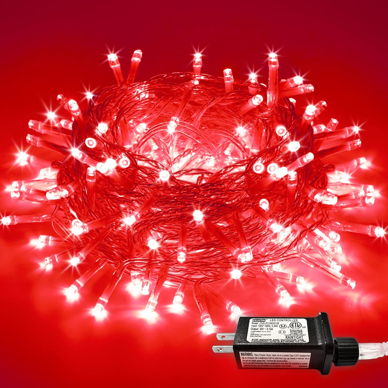 JMEXSUSS 200 LED Valentines Day Decor String Lights, 66FT Red Christmas String Lights Clear Wire, 8 Modes Valentine Tree Lights Outdoor Waterproof Plug in for Tree Room Wedding Party Decorations