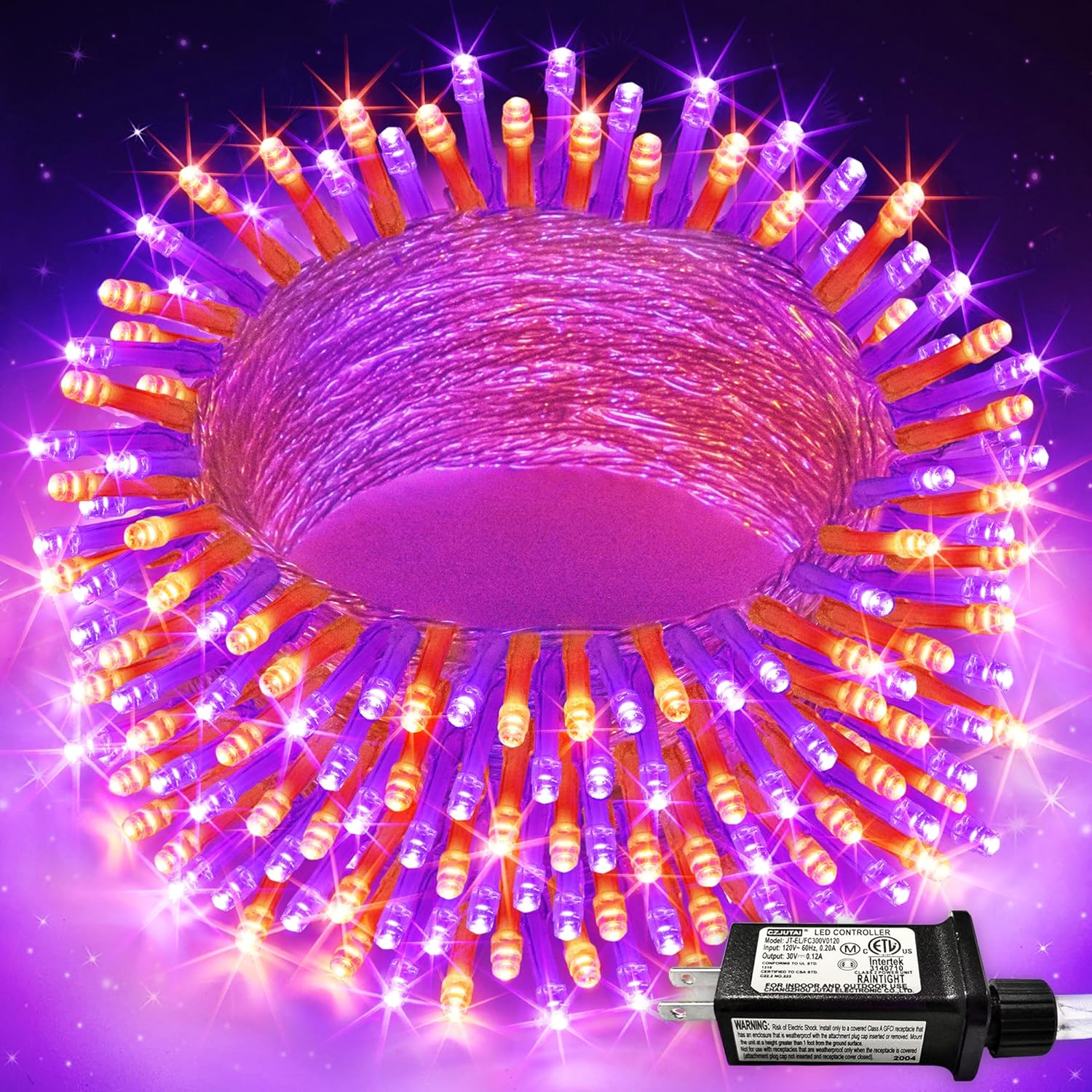 JMEXSUSS 66FT 200 LED Halloween String Lights Outdoor, Orange and Purple Halloween Lights Clear Wire, 8 Modes Waterproof Christmas Twinkle String Lights Plug in for Tree Halloween Decorations