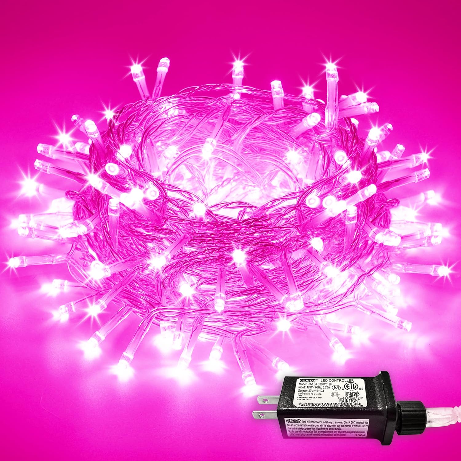 JMEXSUSS Pink String Lights for Bedroom, 200 LED Pink Christmas String Lights Clear Wire, 66ft Pink LED Fairy Lights Plug in for Room Indoor Outdoor Girl' Room Valentines Christmas Tree Decorations