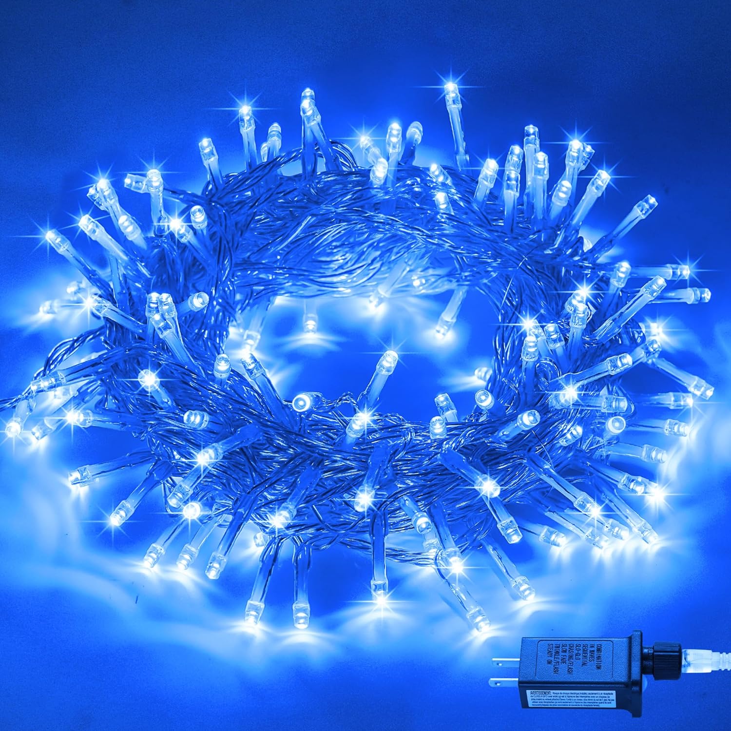 JMEXSUSS 33ft 100 LED Blue Lights for Christmas Tree Decor, 8 Modes Blue Christmas Lights Indoor Outdoor Waterproof Plug in, Clear Wire Blue Fairy String Lights for Tree, Xmas, Party, Garden