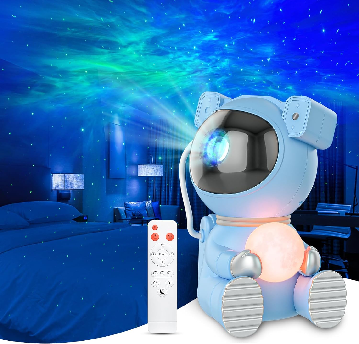 Astronaut Light Projector, Galaxy Projector for Bedroom, Star Projector with Moon Lamp, LED Nebula Night Light for Kids, Room Decor, Party, Gift (Blue Pro)