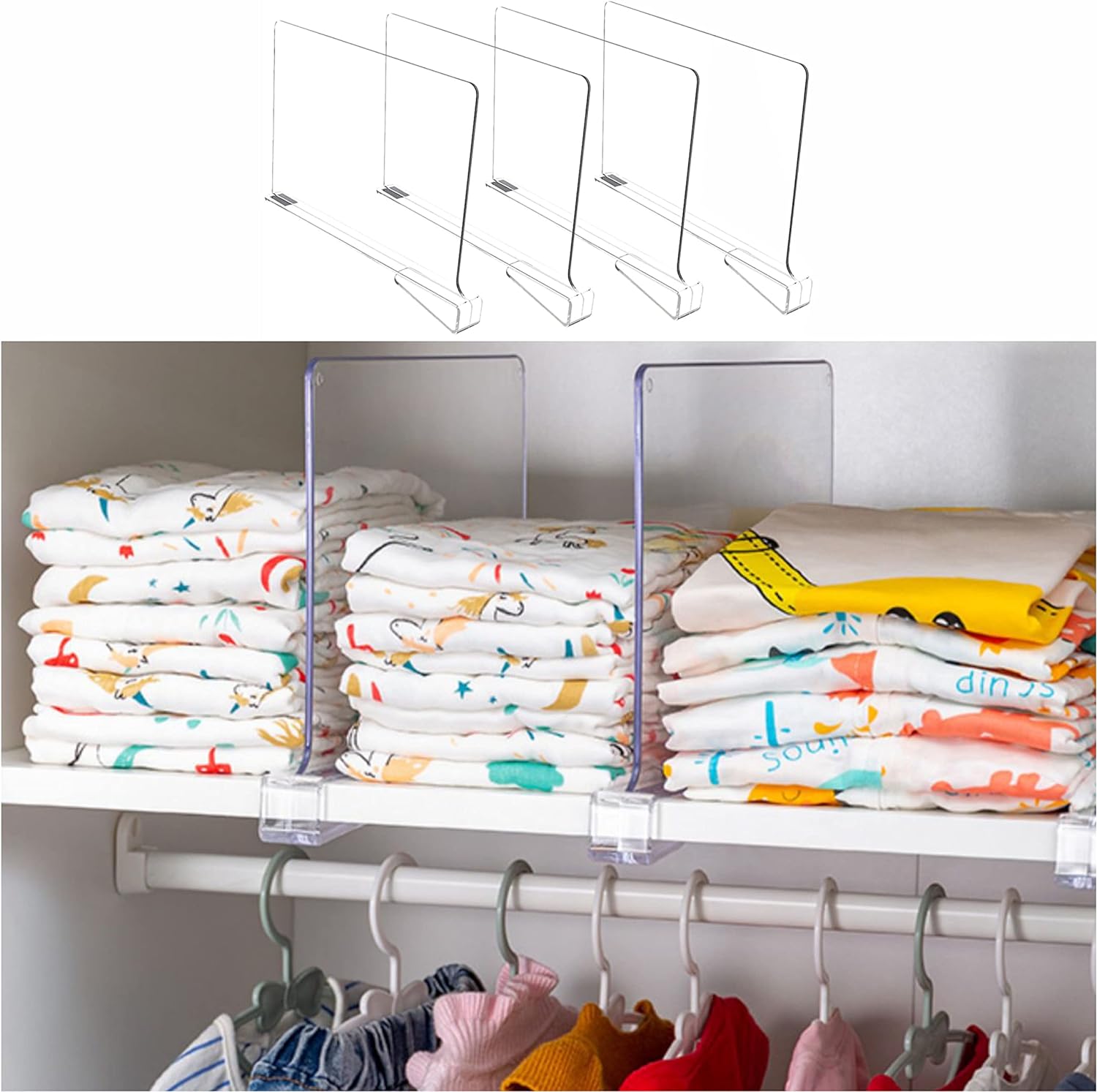 These dividers were easy to install, sturdy and just the right height for my purposes. I used them to separate the folded clothes on the shelf in my husbands closet. It seemed that every time I did laundry, I had to take everything out, fold the things on the self, then put the clean items back on top! Now when he pulls his clothes out, they dont fall over into a big pile. Everything stays where it should be and I can just put the clean stuff on top! I think these would be great to organize pu