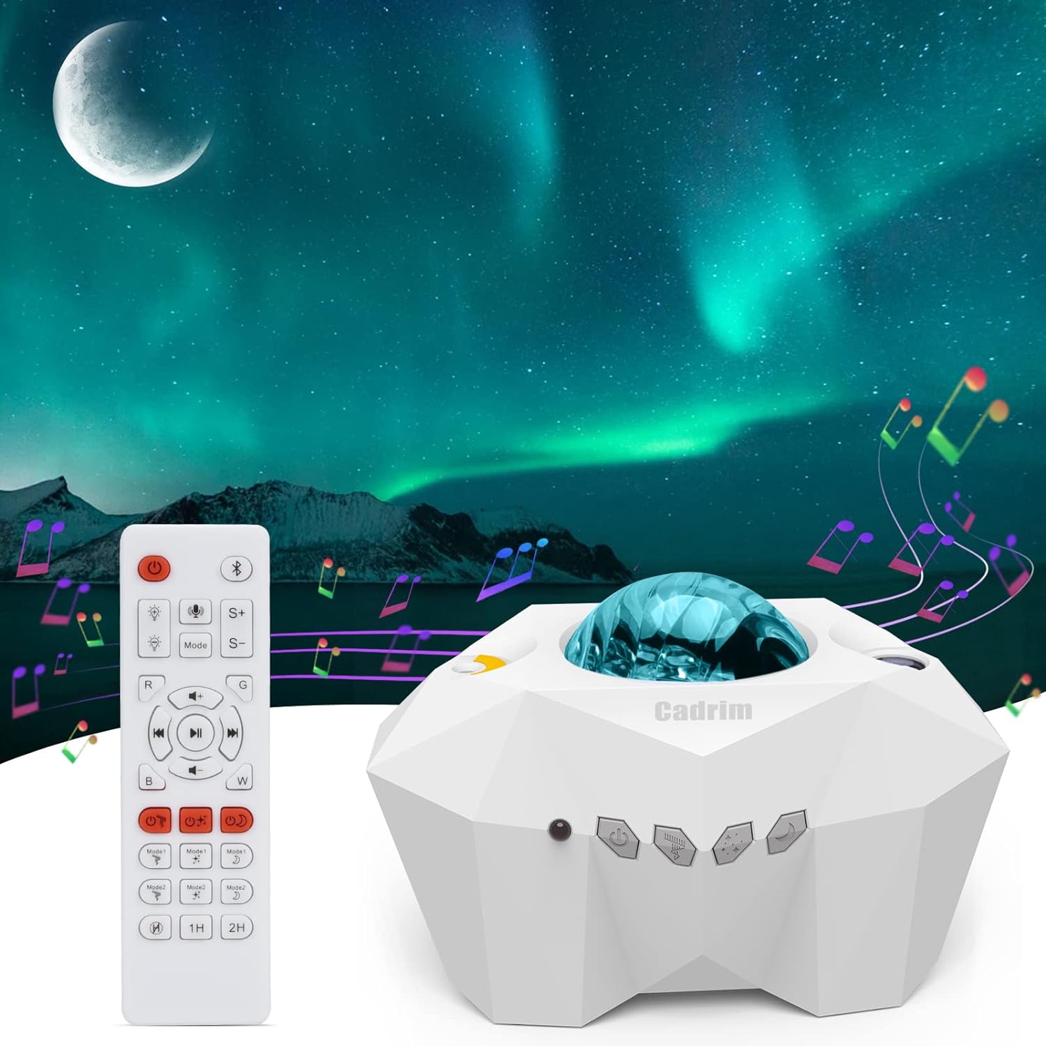 Cadrim Star Projector with Bluetooth Speaker and Remote, Northern Lights Aurora Projector with Moon and Star, Night Light Projector for Bedroom, Home Theater, Kids Adults Game Room and Parties