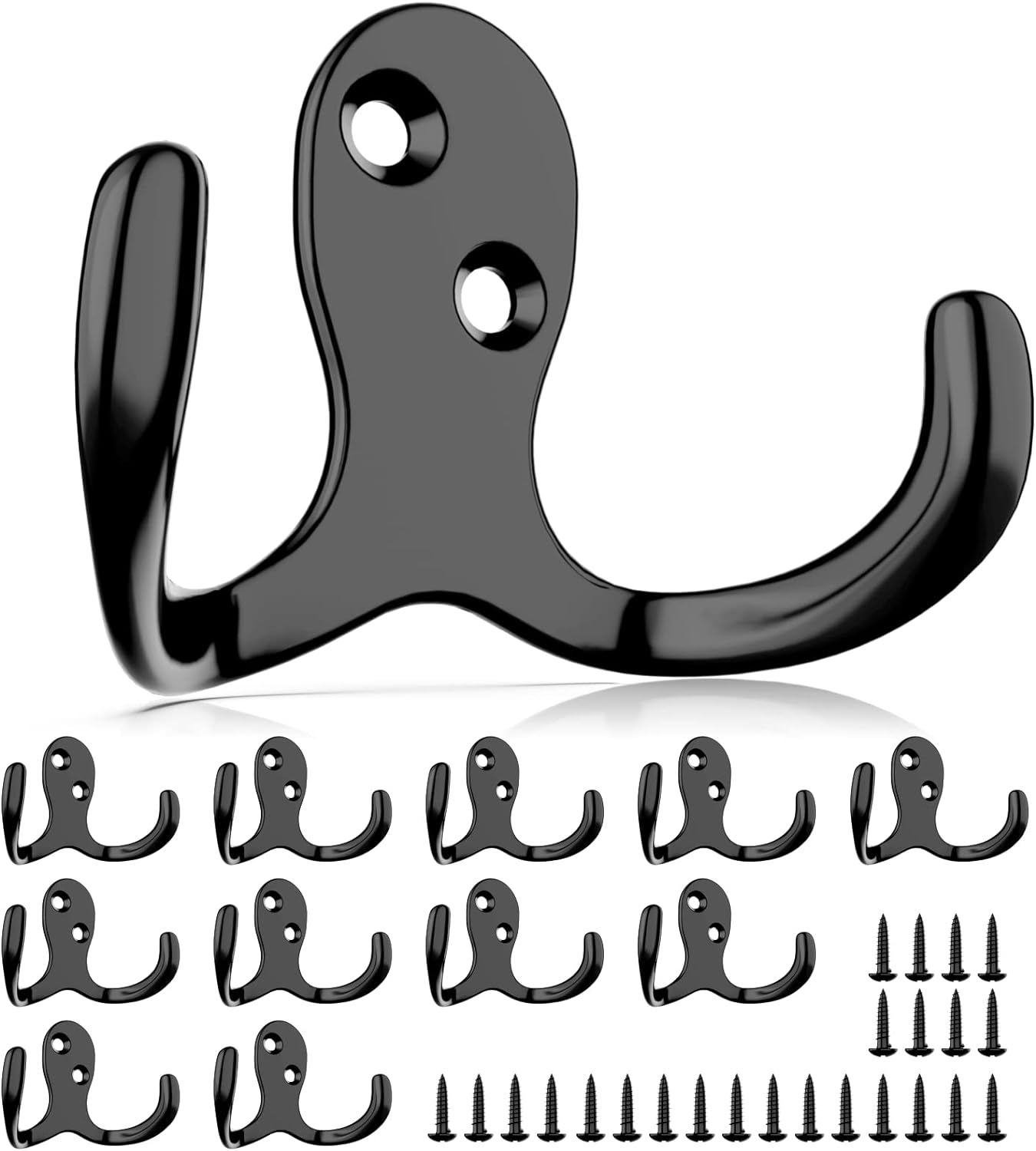 12PCS Heavy Duty Double Prong Coat Hooks | Bookbag Hooks | Wall Hooks | Metal Coat Hooks | Robe Hooks | Coffee Mug Hooks with 24 Pieces Screws for Kitchen, Grocery Room, Bedroom