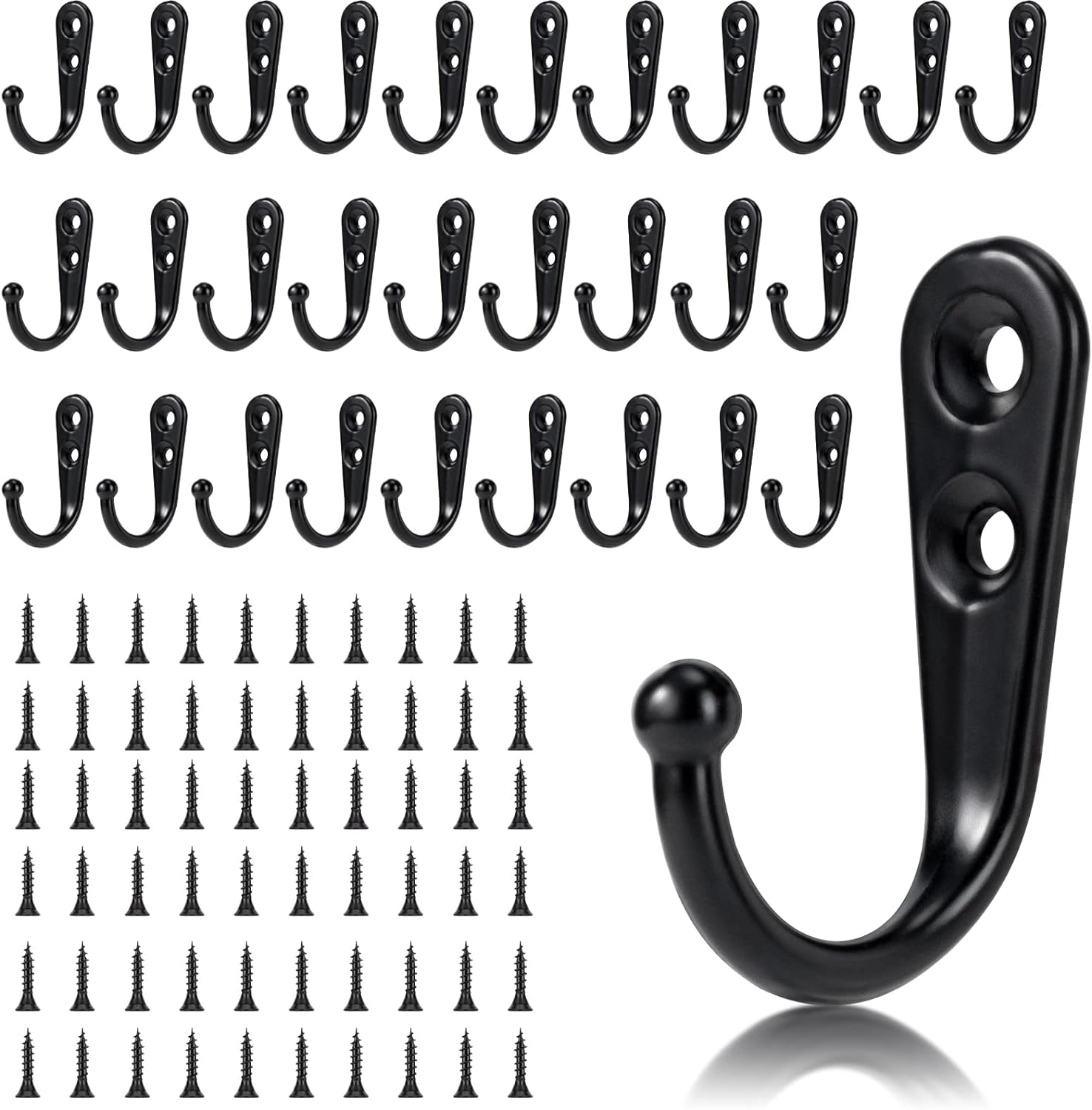 Yangbaga 30Pcs Wall Hooks for Hanging-Large Metal Coat Hooks with 60 Pieces Screws,Black Heavy Duty Wall Mounted Hook for Door Hook,Purse,Towel, Key, Robe, Coats, Scarf, Bag, Cap, Coffee Mugs