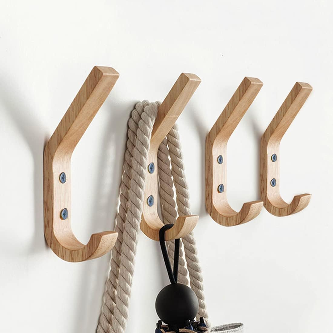 Wooden Coat Hooks Wall Hooks,Natural Oak Wood Hooks Decorative Vintage Wood Wall Hooks Organizer Heavy Duty Wall Mounted Hooks for Wall Hanging Coats, Key, Cap, Cup (6 Pack)