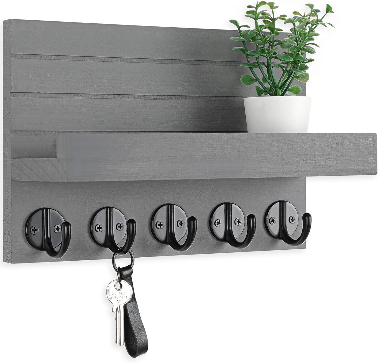 Key Holder for Wall, Decorative Key and Mail Holder with Shelf Has Large Key Hooks for Bags, Coats, Umbrella  Paulownia Wood Key Hanger with Mounting Hardware (9.8W x 6.7H x 4.2D)