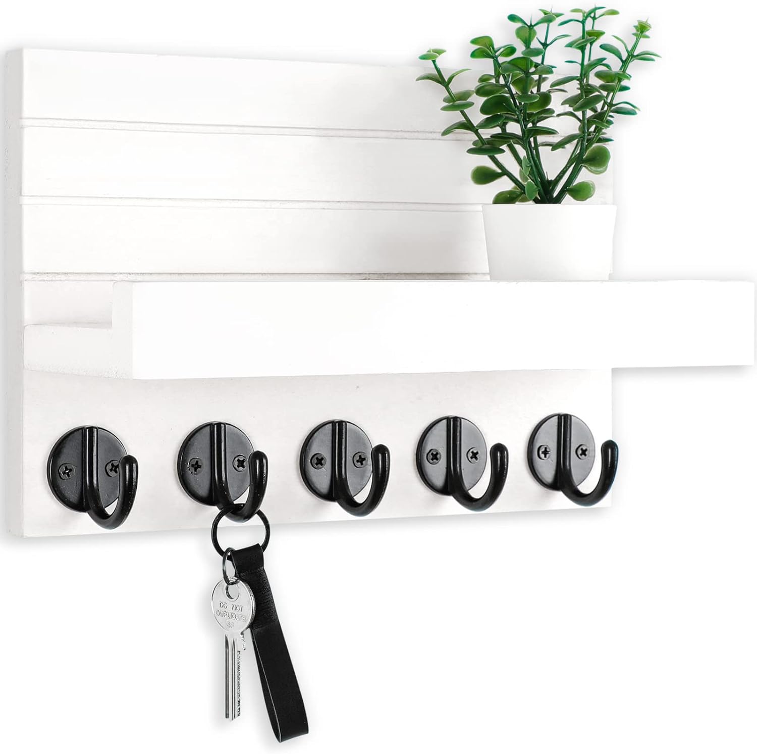 Key Holder for Wall, Decorative Key and Mail Holder with Shelf Has Large Key Hooks for Bags, Coats, Umbrella  Paulownia Wood Key Hanger with Mounting Hardware (9.8W x 6.7H x 4.2D)