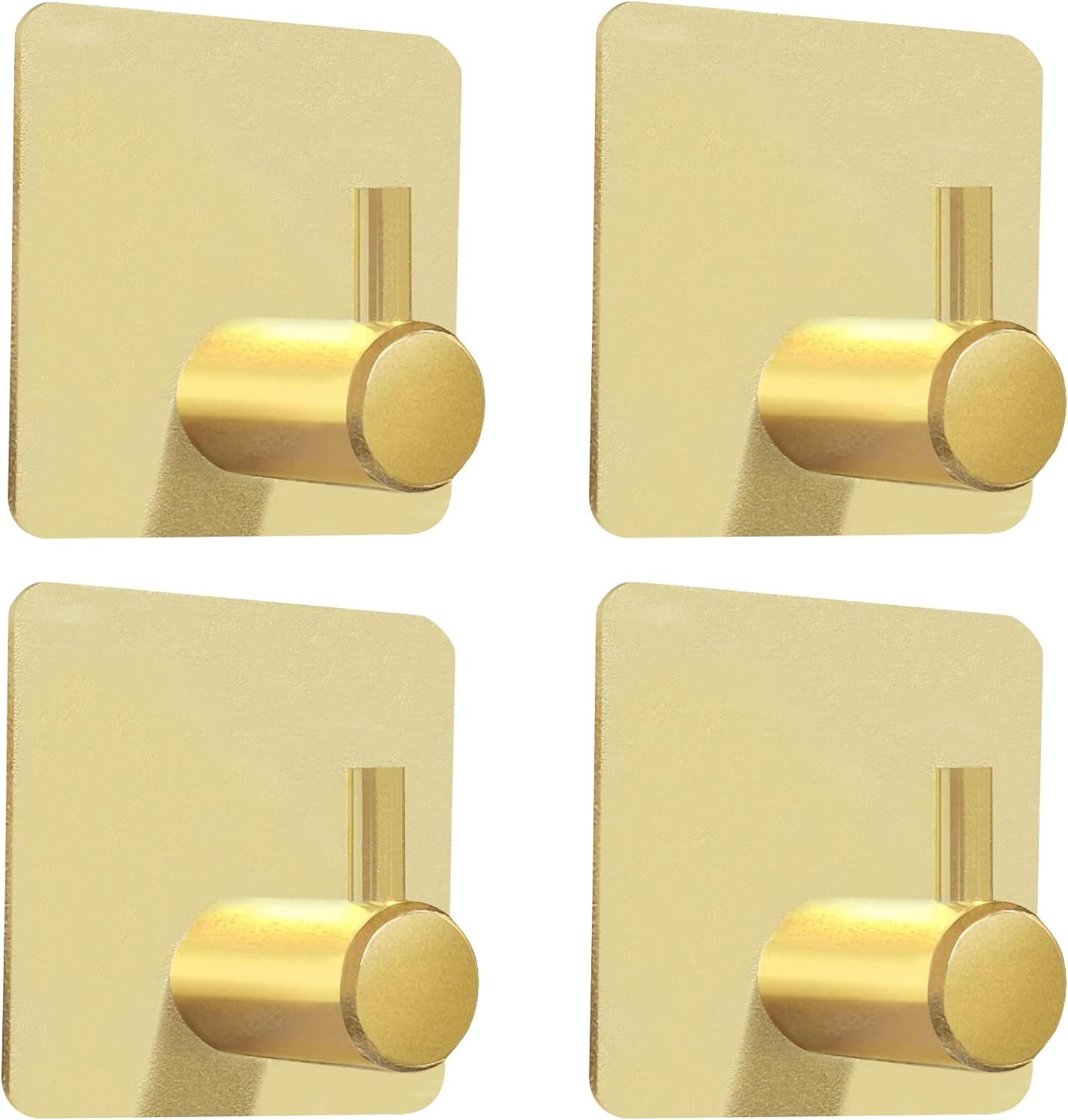 Gold Adhesive Hooks, 4 Pack Wall Hooks Heavy Duty, Waterproof Sticky Hooks for Hanging Towel, Key, Coat, Hat, Robe, Clothes, Towel Hook for Bathroom Kitchen Wall Mounted (Gold)