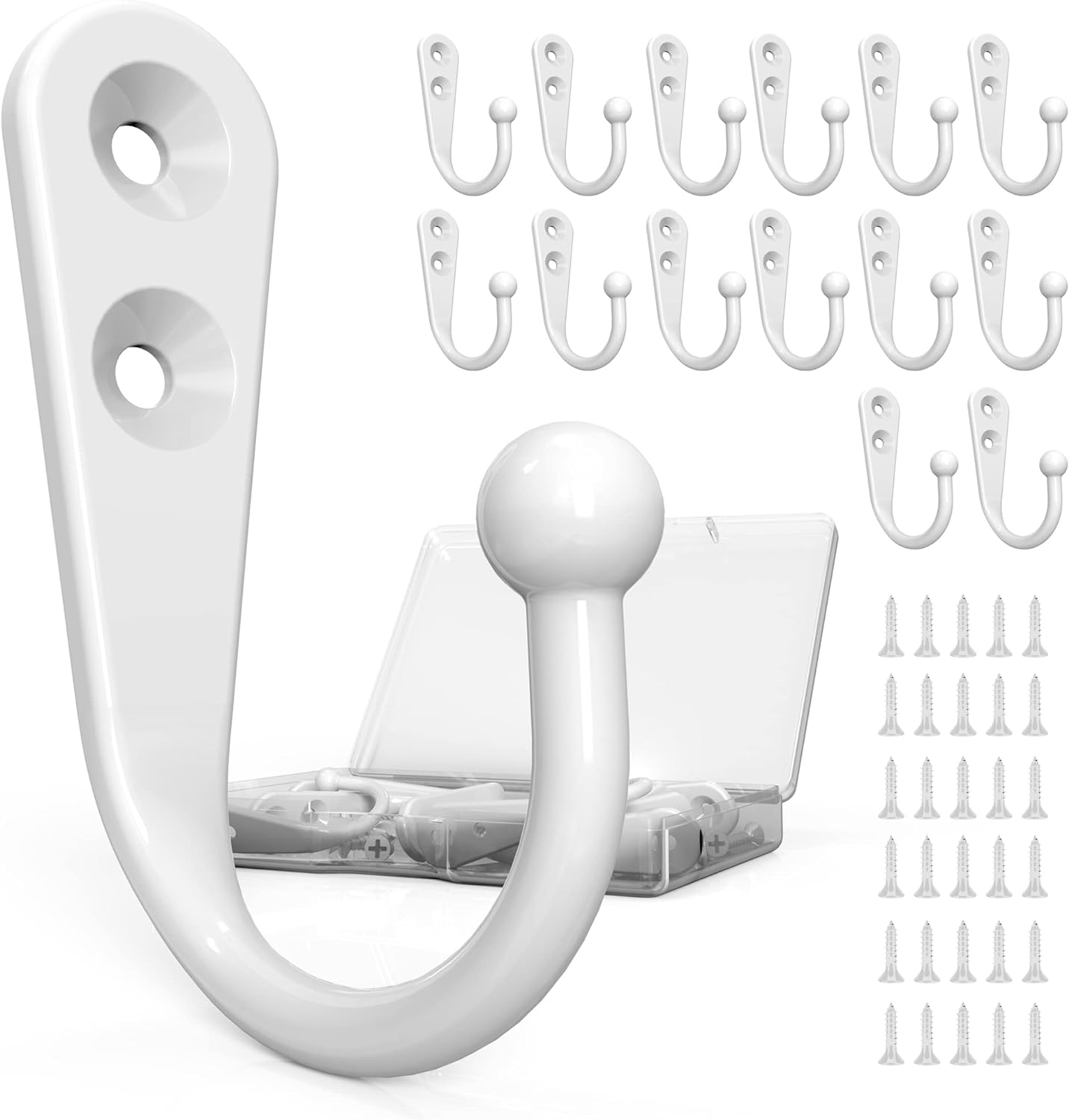 15PCS White Coat Hooks | Robe Hooks | Wall Hooks White | Small Hooks | Coffee Mug Hooks | Wall Hooks White with 30 Pieces Screws for Towel, Key, Robe, Coats