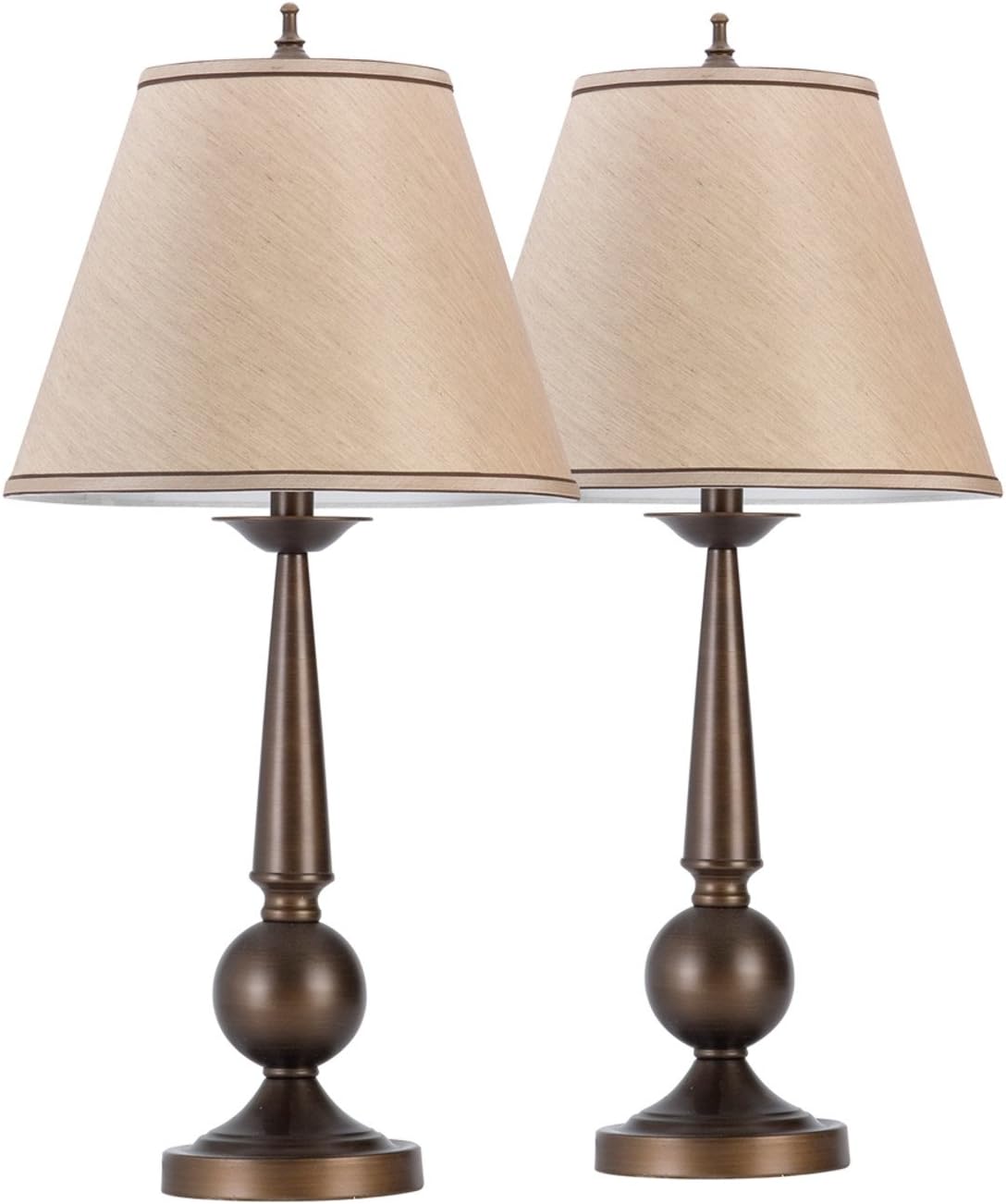 Globe Electric 12398 Set of Two 27 Table Lamps, Bronze Finish, Beige Shades