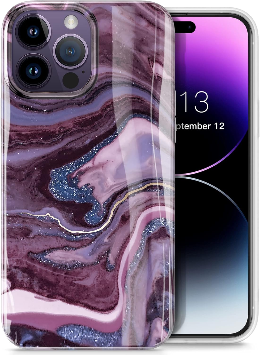 GVIEWIN Case Compatible with iPhone 14 Pro 6.1 Inch, [10FT Military-Grade Drop Tested] Marble Stylish Cases Shockproof Protective Slim Thin Soft TPU Phone Cover for Women 2022 (Quicksand/Purple)