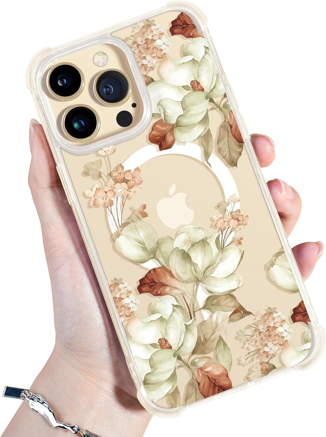 GVIEWIN for iPhone 14 Pro Max Case Compatible with MagSafe, [Screen Protector   Camera Lens Protector] [MIL-Grade Protection] Magnetic Floral Clear Shockproof Women for 14 Pro Max Phone Case(Cattleya)