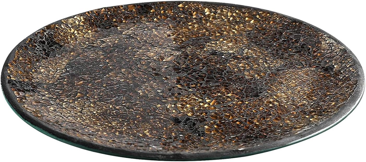 Whole HOUSEWARE 12 Mosaic Round Glass Candle Plate/Holder, Candle Holder Plates, Suitable for Home Decor, Centerpiece Table Decorations, Aromatherapy Spa, Incense Cones (Golden/Brown)