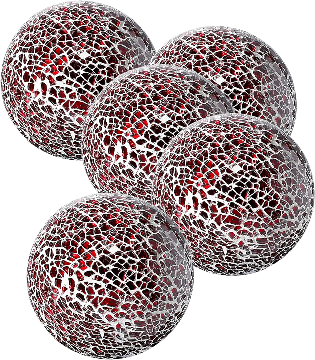 WHOLE HOUSEWARES | Decorative Balls | Decorative Balls for Centerpiece Bowls | Set of 5 | Glass Mosaic Sphere | Diameter 3 | Modern Decorative Orbs (Red)