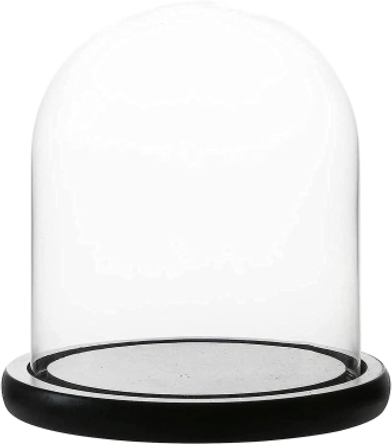 WHOLE HOUSEWARES | Decorative Clear Glass Dome/Tabletop Centerpiece | Cloche Bell Jar Display Dome Case with Black Wooden MDF Base for Candles | 5.7 D X 10.4 H Glass Dome Display
