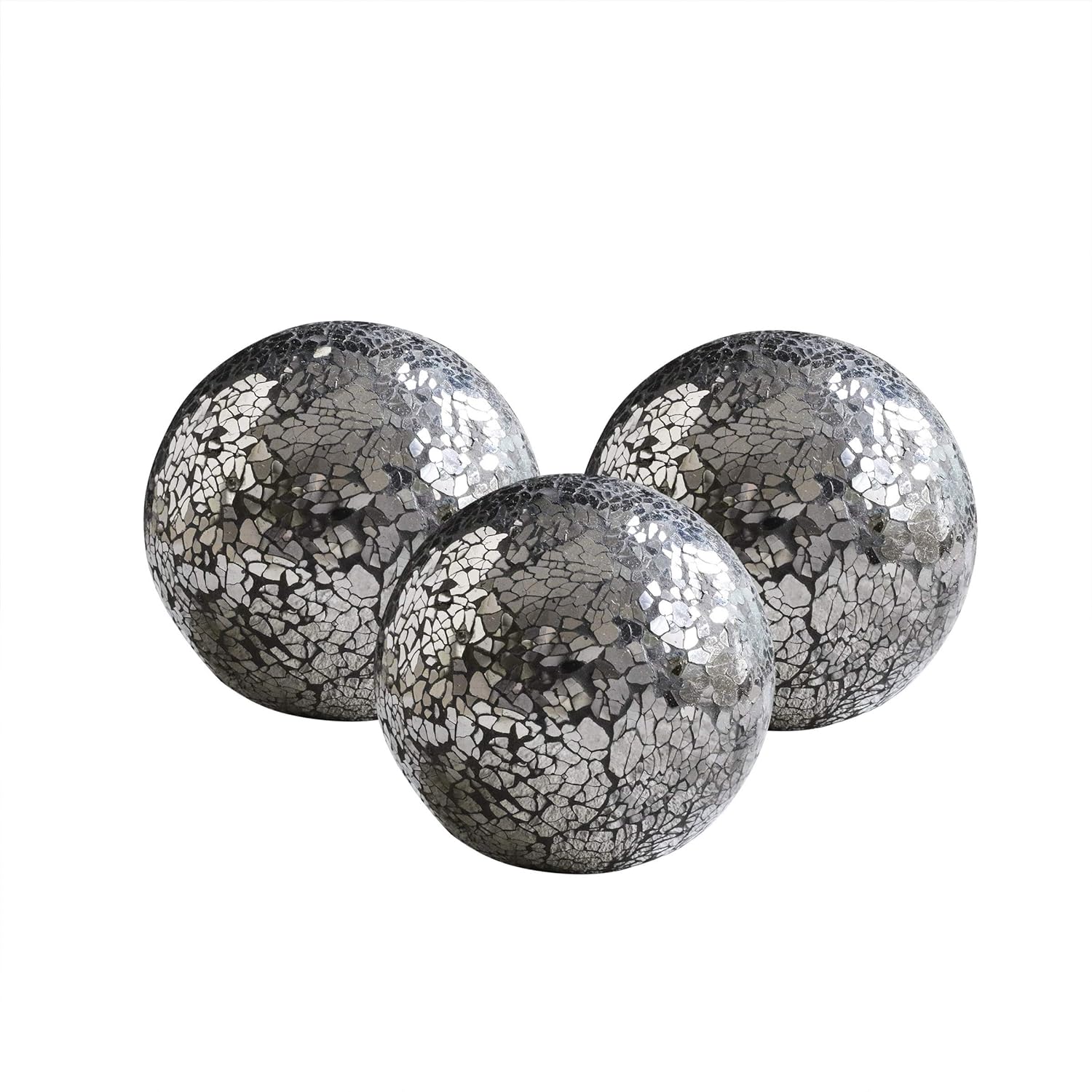 WHOLE HOUSEWARES | Decorative Balls | Set of 3 Glass Mosaic Orbs for Bowls | 4 Diameter | Table Centerpiece | Coffee Table and House Decor (Mirror-Black)