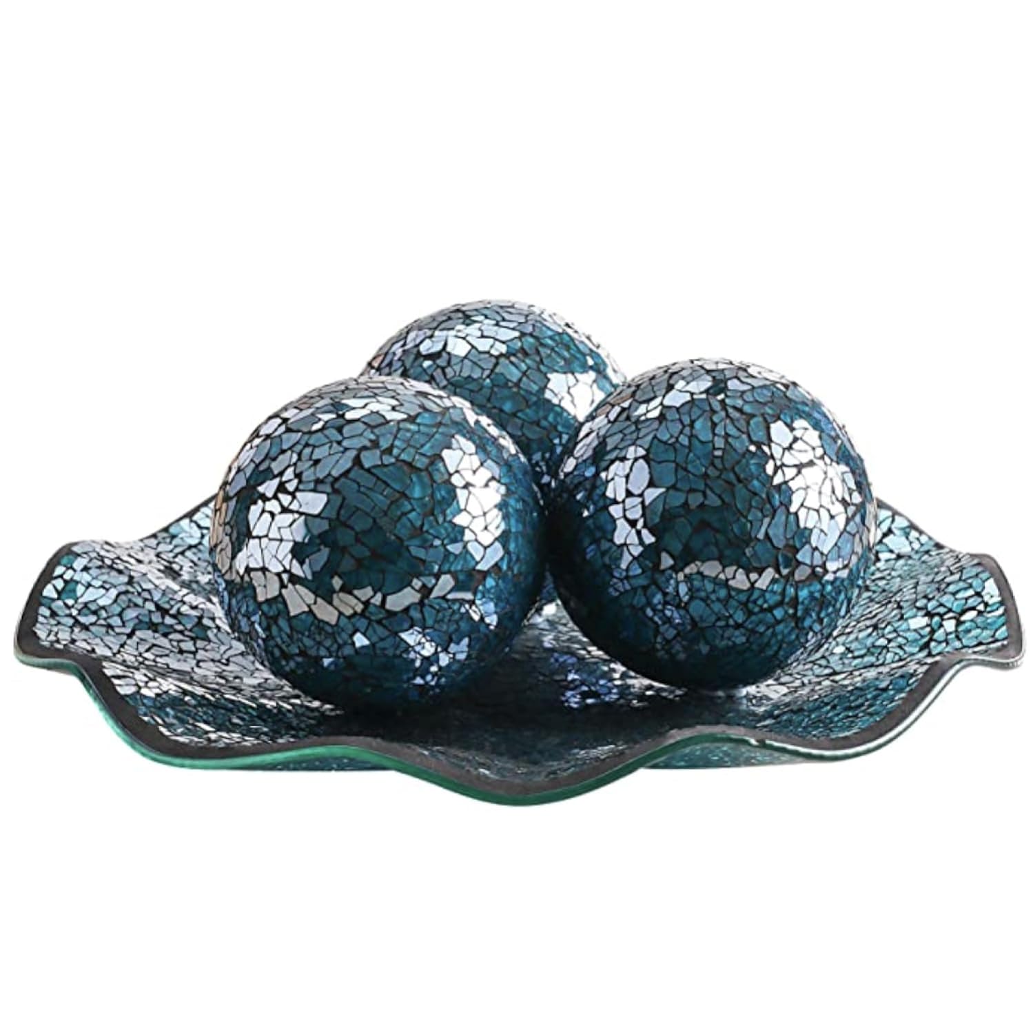 WHOLE HOUSEWARES | 11.5 Glass Mosaic Decorative Centerpiece Tray | Home Dcor Centerpiece Bowl | Bowl with 3PCS 3.75 Mosaic Decorative Balls Turquoise Decor