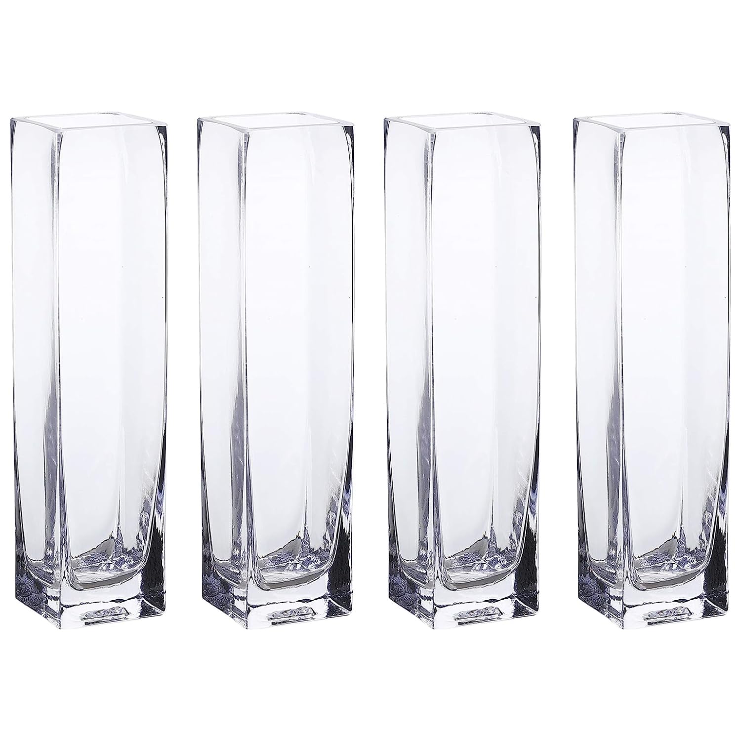 WHOLE HOUSEWARES Clear Glass Vase | Tall Square Block Vase | Centerpiece Arrangement for Wedding Party Event Home Office Decor | (Diameter 2.35 X Height 10)