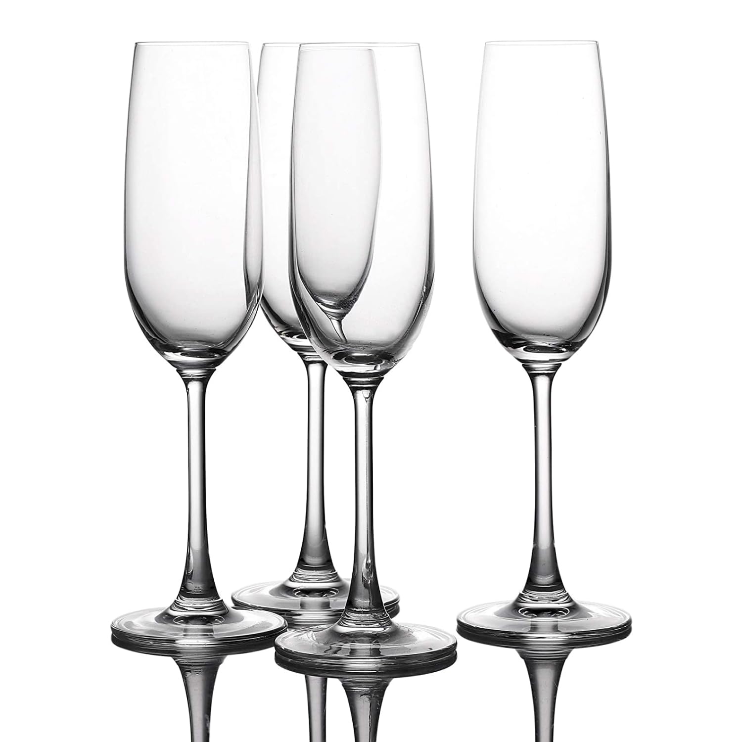 WHOLE HOUSEWARES | Champagne Flute Set of 4 | Hand Blown Italian Style Crystal Clear Glass with Stem | Lead-Free Premium glasses as gift sets (25 oz)