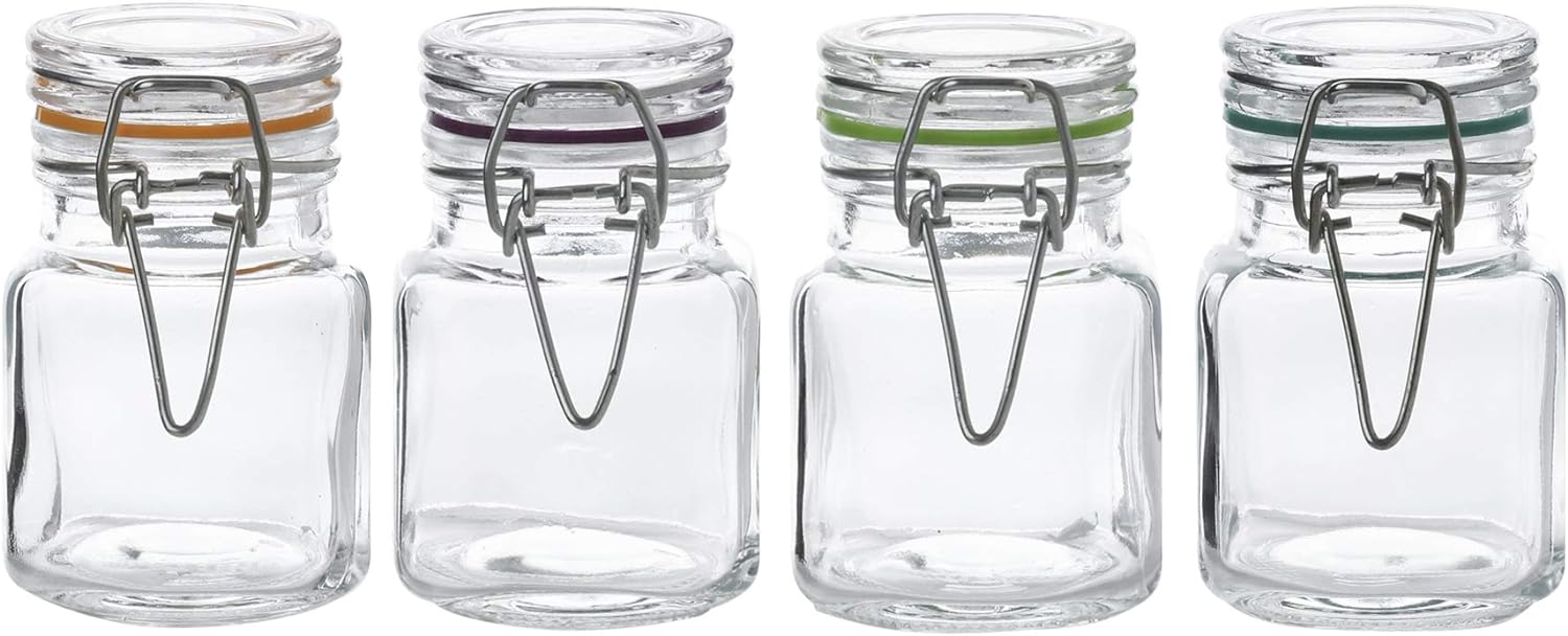 WHOLE HOUSEWARES | Airtight Glass Jars with Lid |3oz Glass Storage Containers with Glass Lids | 4 Piece Canister Set for Spice and Herbs | Food Organizers