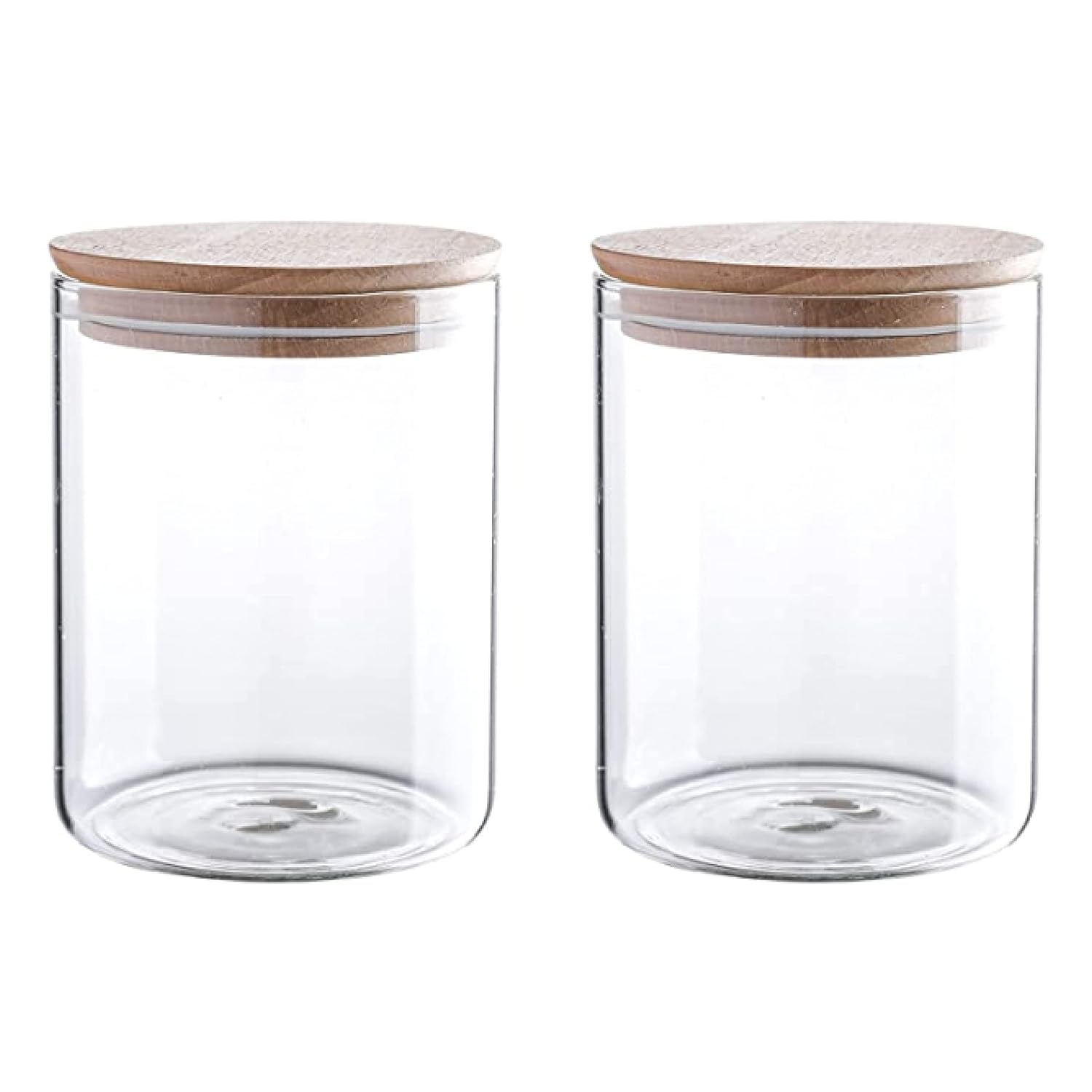WHOLE HOUSEWARES 24 oz Clear Canister Set with Beech Wood Lids | 2 pcs Food Storage Canister for Kitchen & Pantry Organization and Storage | Ideal for Grains, Sugar, Spices & Herbs
