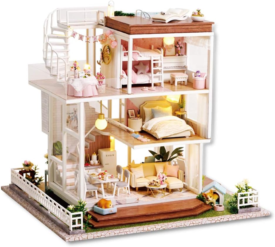 Spilay DIY Dollhouse Miniature with Wooden Furniture,DIY Dollhouse Kits Big Castle Model Plus LED and Music Box,1:24 Scale Creative Room Gift for Adult