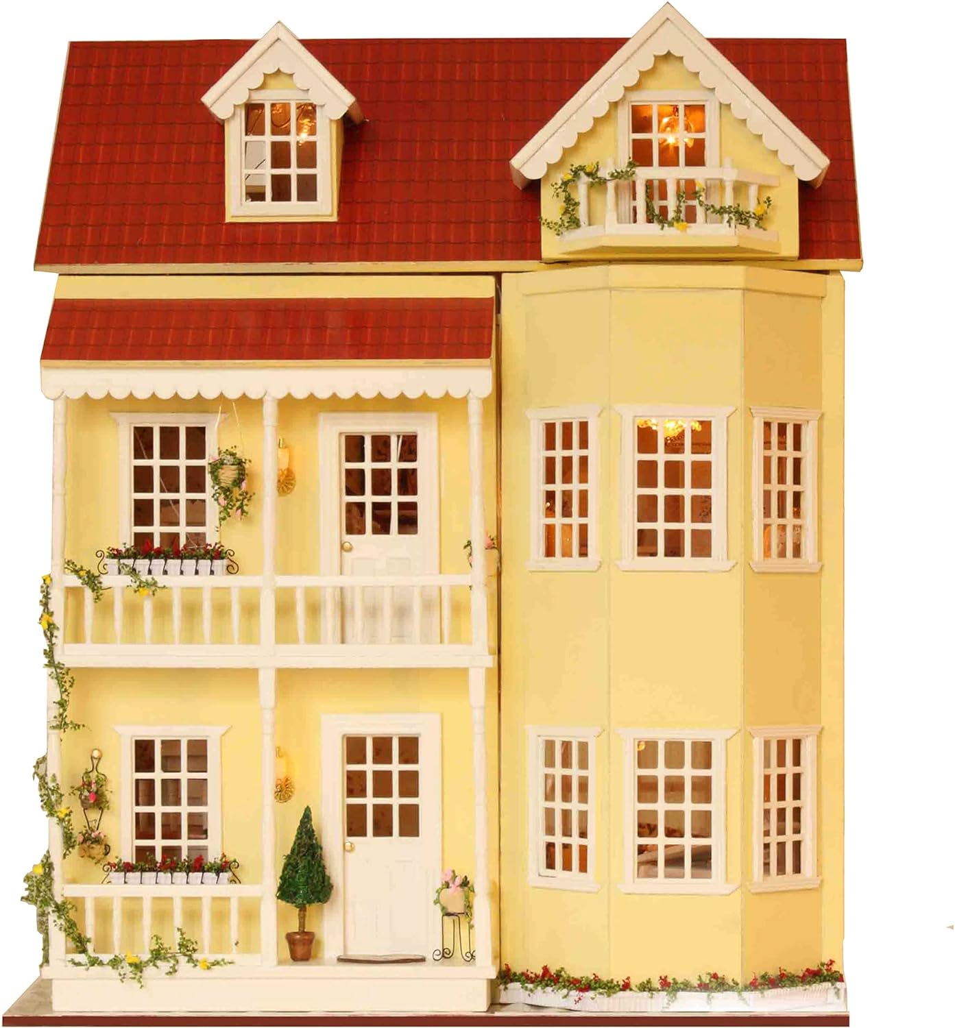 Spilay Dollhouse DIY Miniature Wooden Furniture Kit,Mini Handmade Big Castle Model with LED & Music Box,1:24 Scale Creative Doll House Toys Birthday Gift for Adult Friends Girls Lover Gift