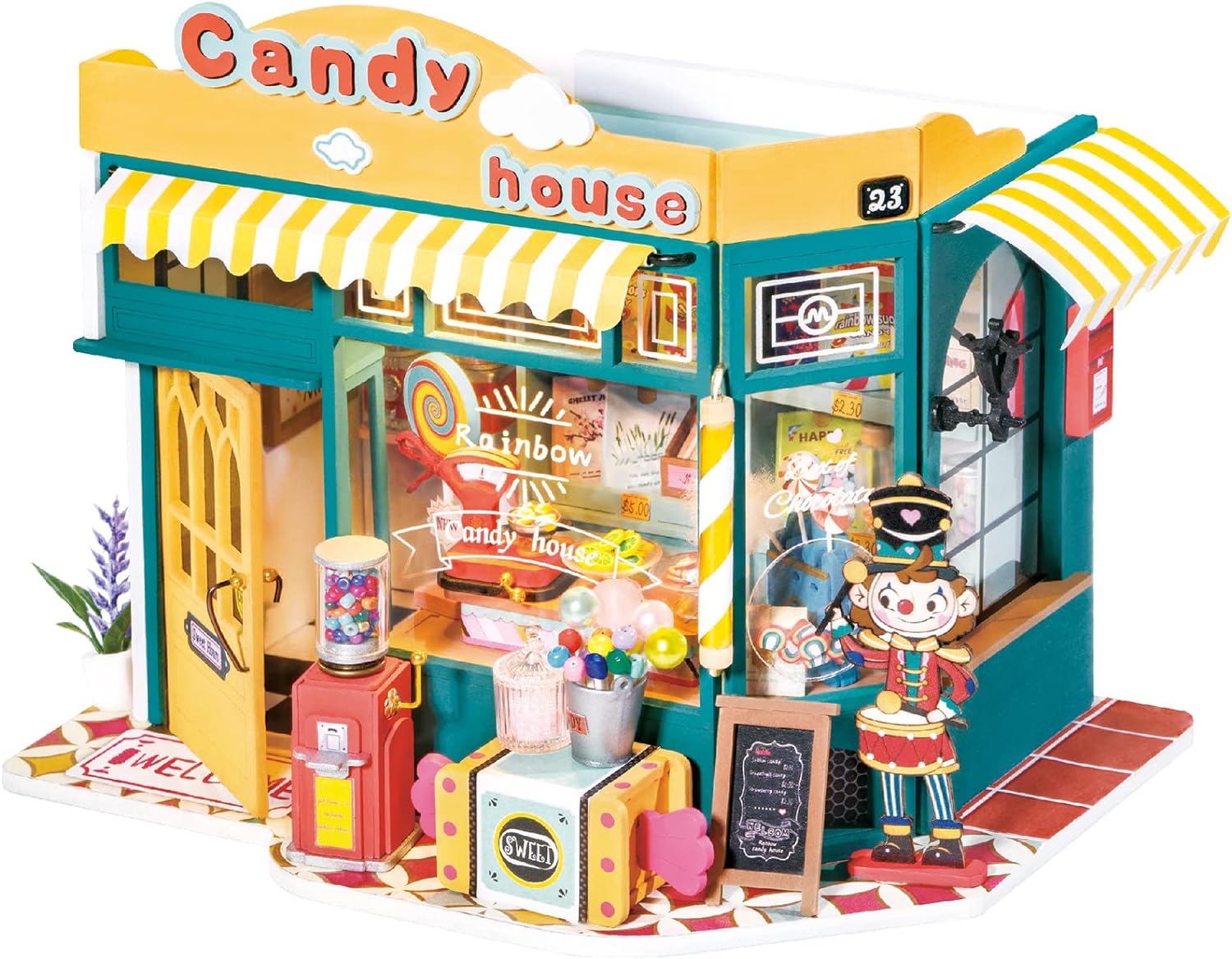 Rolife Dollhouse DIY Miniature Dollhouse Kit 1/24 Scale Candy House with LED Room Making Kit Craft Hobby Kit Gifts for Boys Girls