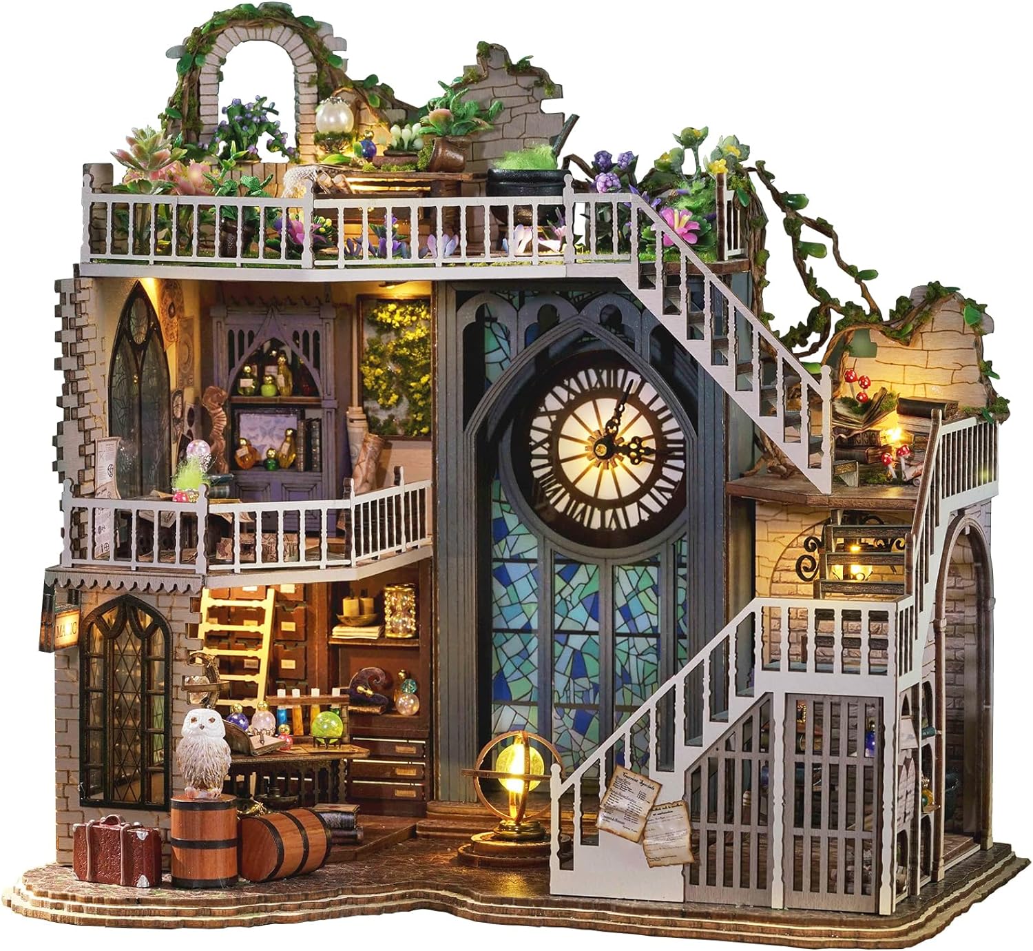 Spilay DIY Miniature Dollhouse Wooden Furniture Kit,Handmade Mini Modern Model Plus with Dust Cover,1:24 Scale Creative Doll House for Lover Friend Gift (Magic House-LV003)