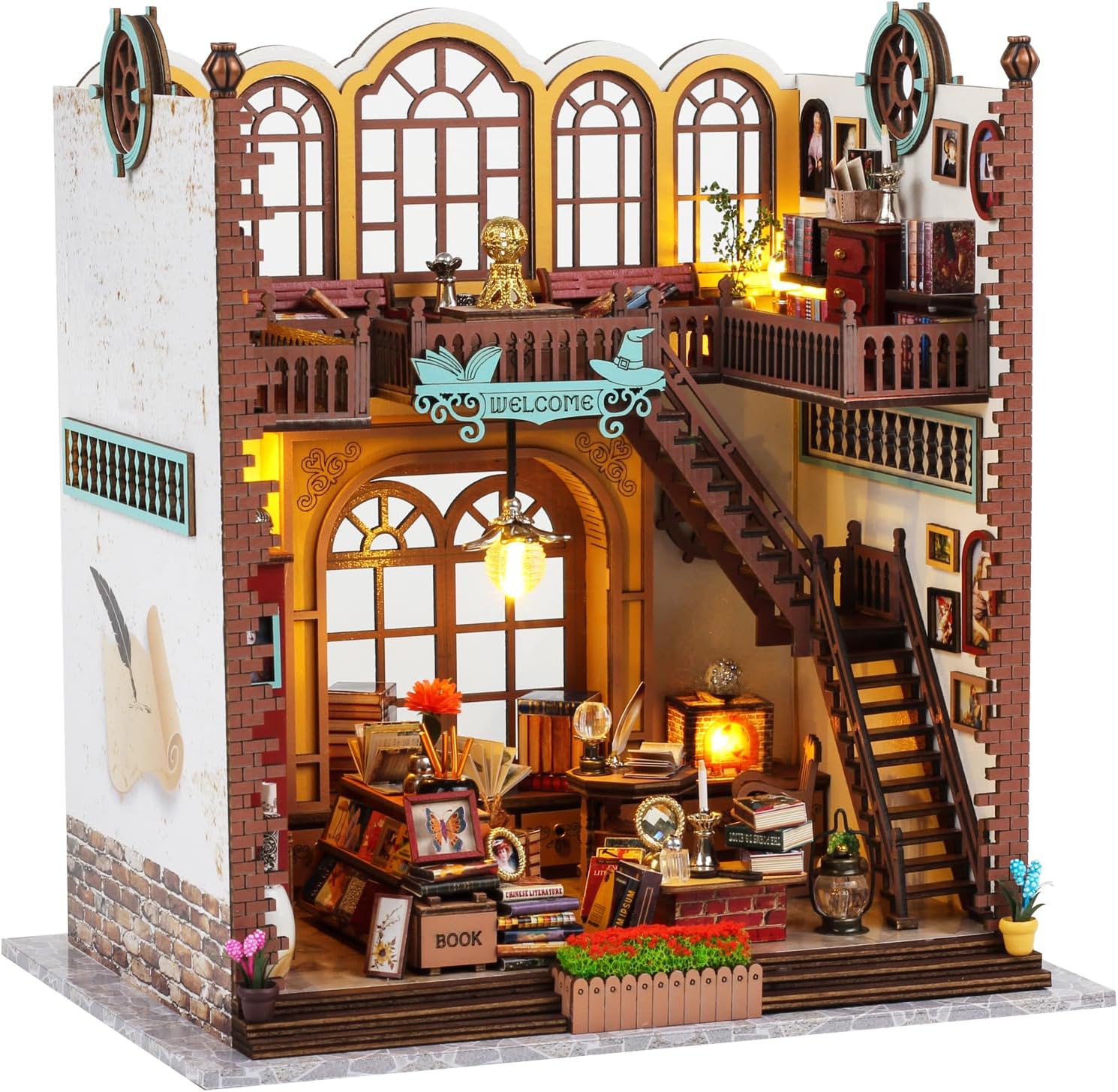 Spilay Dollhouse Miniature with Furniture,DIY Wooden Crafts Doll House Mini Handmade Kit,1:24 Scale Creative Room Idea Gift for Adult Friend Lover (Magic Book House with Dust Cover LED)