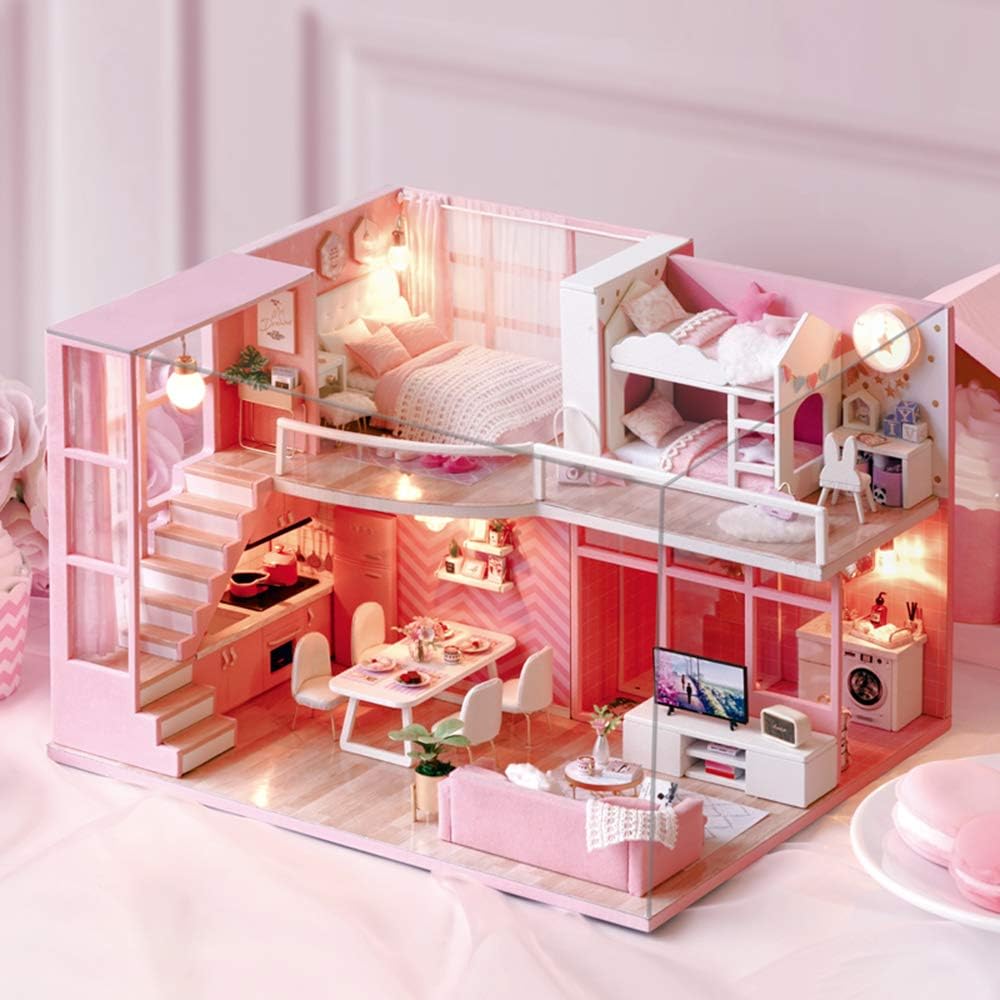 Flever Dollhouse Miniature DIY House Kit Creative Room with Loft Apartment Scene for Romantic Artwork Gift (Dream Angel)