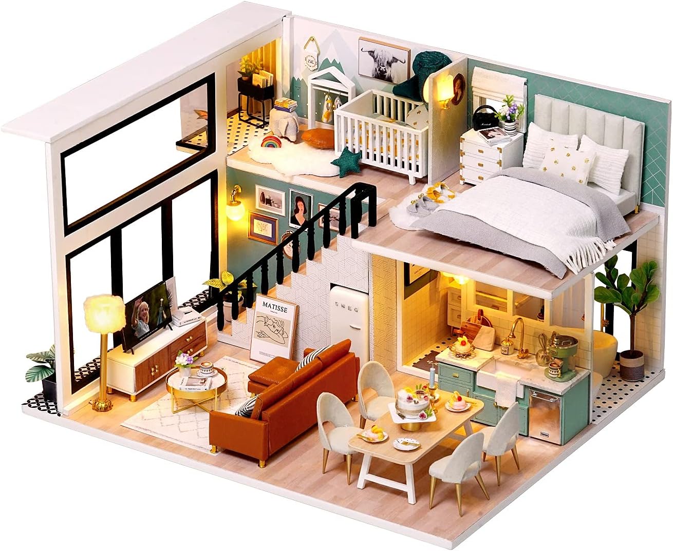 Flever Dollhouse Miniature DIY House Kit Creative Room with Loft Apartment Scene for Romantic Artwork Gift (Comfortable Life)