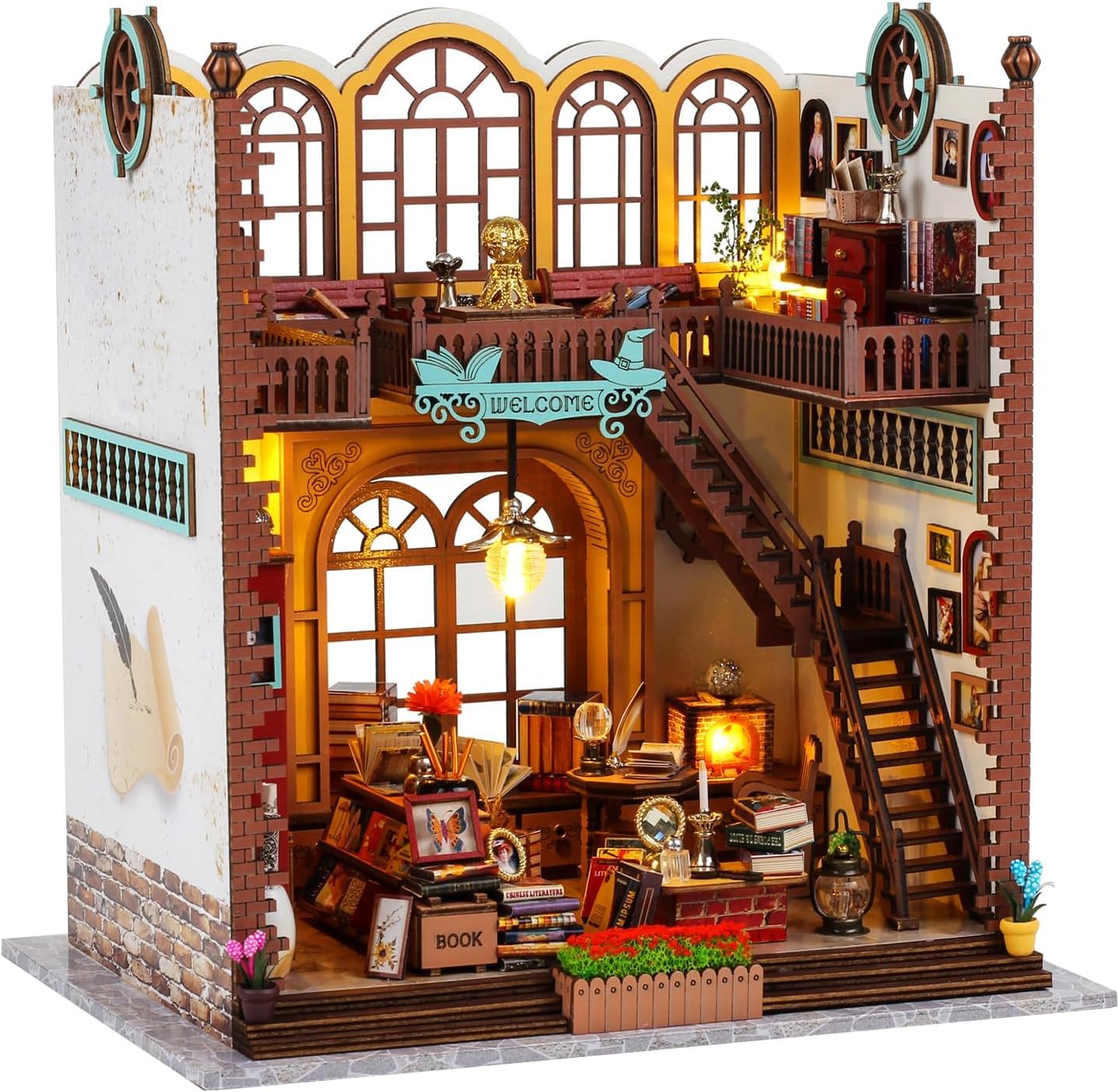 DIY Miniature Wooden Dollhouse Kit: Magic Book Store Book Nook Kit with Furniture and LED - Great Handmade Crafts Model Building Kit Decor Gifts for Adults Teens Birthday