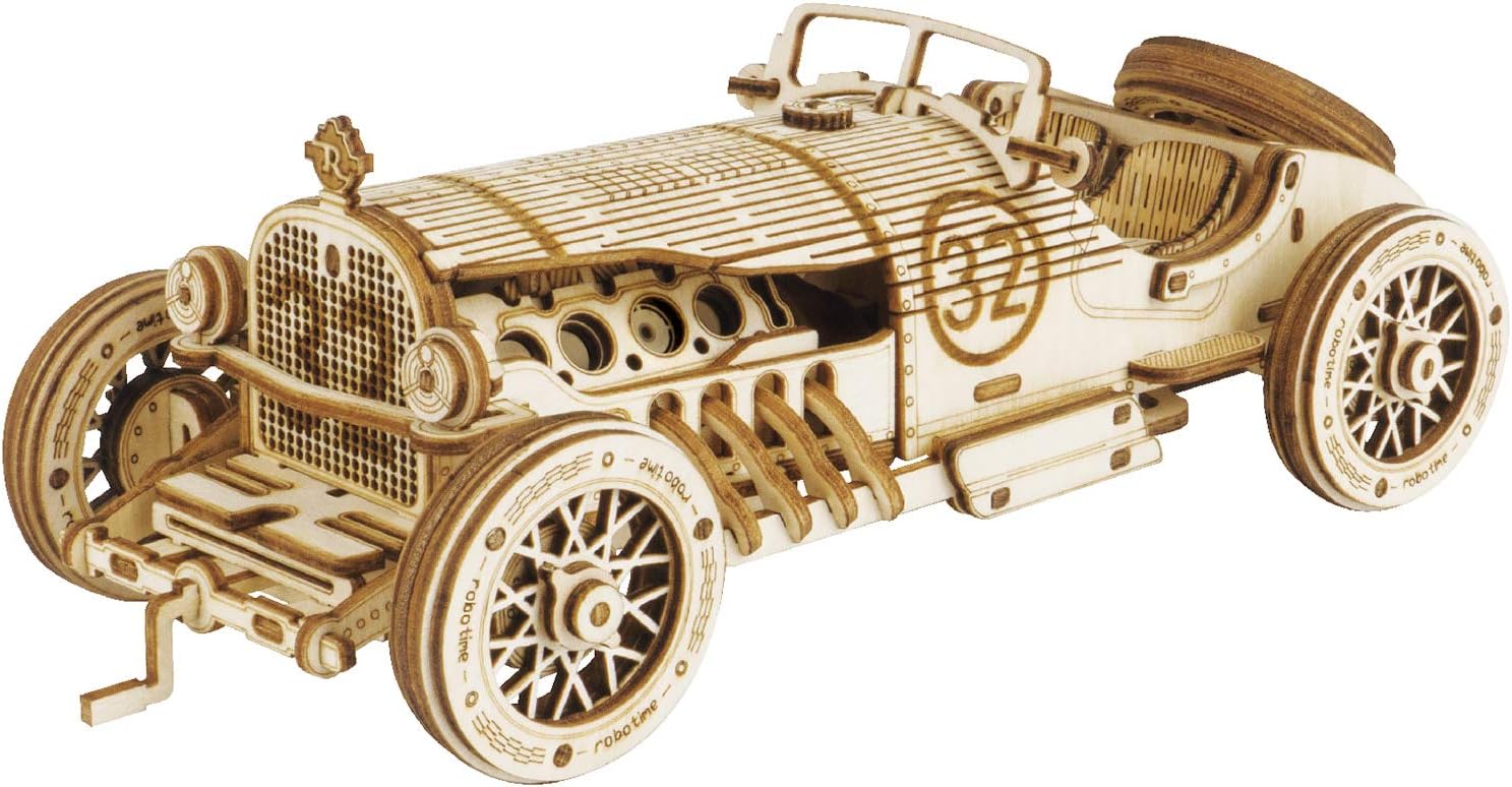 ROKR Model Car Kits Wooden 3D Puzzles Model Building Kits for Adults to Build-Educational Brain Teaser Assembly Model, Desk Decor/DIY Hobbies/Gifts for Teens&Kids (Grand Prix Car)