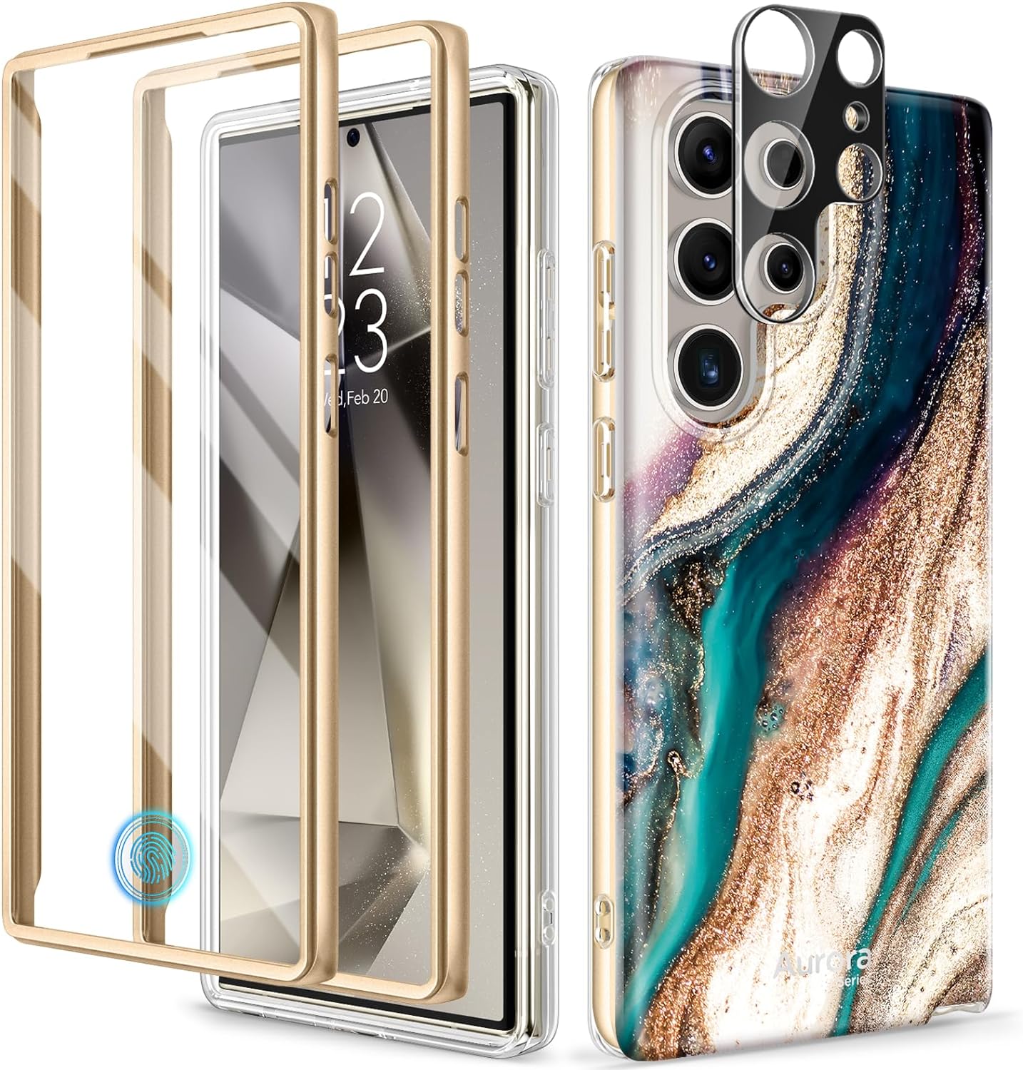 GVIEWIN Designed for Samsung Galaxy S24 Ultra Case, [Built-in Screen Protector   Camera Lens Protector ][2 Front Frames] Military Grade Drop Protective, Stylish Marble Phone Cover(Drift Sand/Brown)