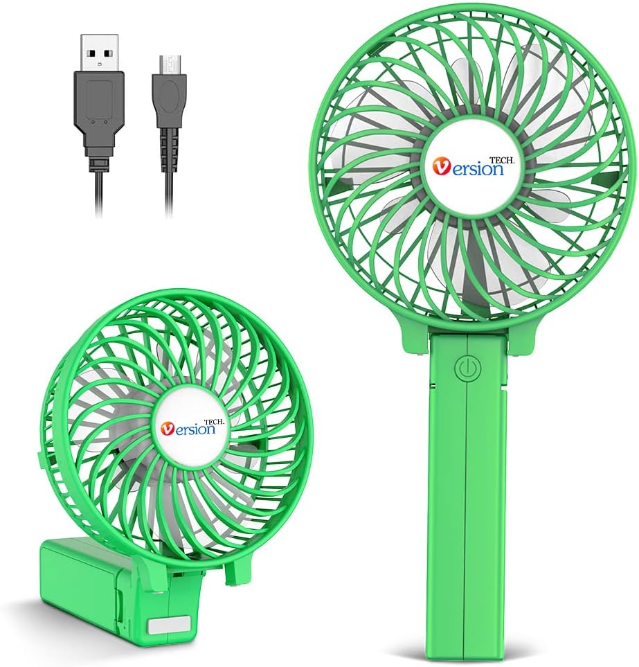 VersionTECH. Mini Handheld Fan, USB Desk Fan, Small Personal Portable Table Fan with USB Rechargeable Battery Operated Cooling Folding Electric Fan for Travel Office Room Household Green