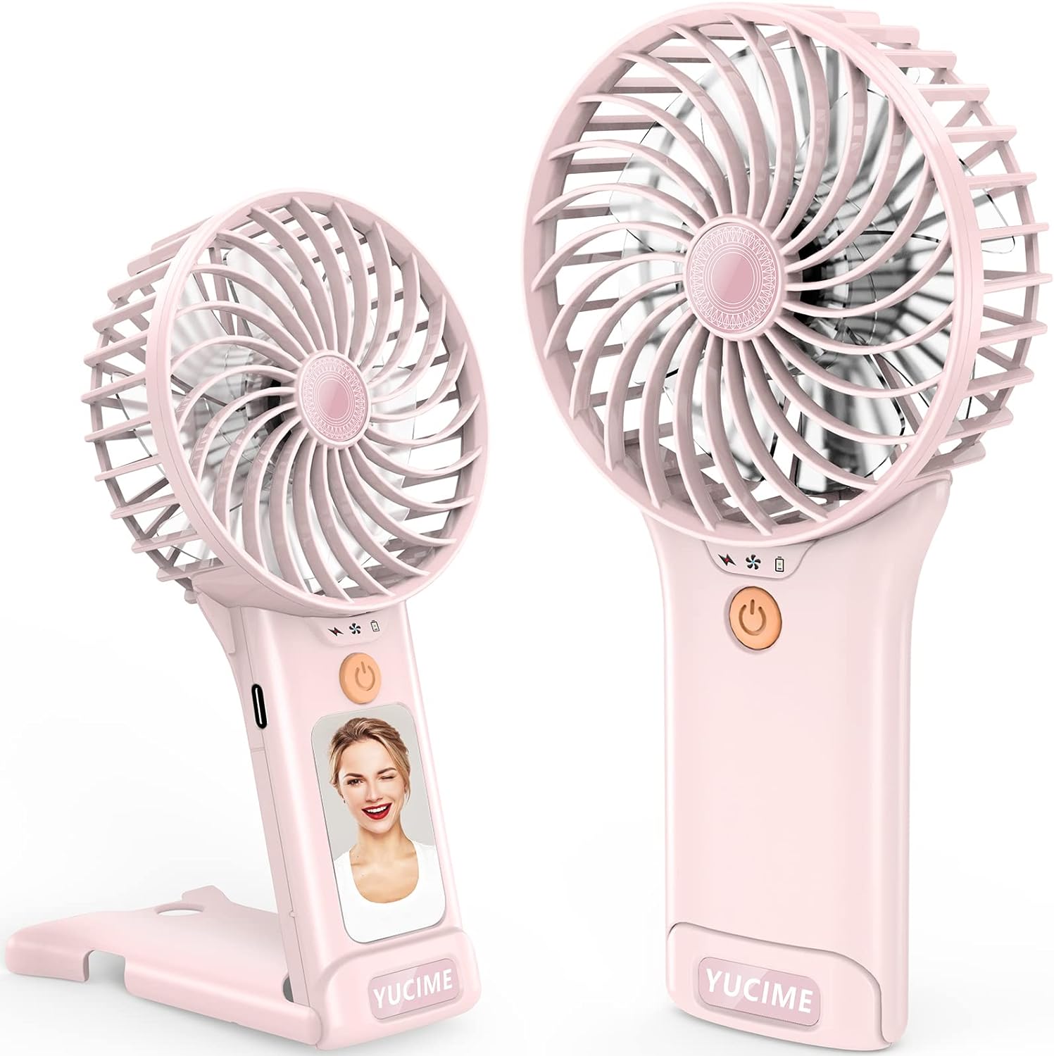 Portable Handheld Fan Desk Fan, Powerful Personal Fan 4 Adjustable Speed USB Recharging Battery Operated Mini Fan with Makeup Mirror for Stylish Girl Kids Women Men 1 Count (Pack of 1)