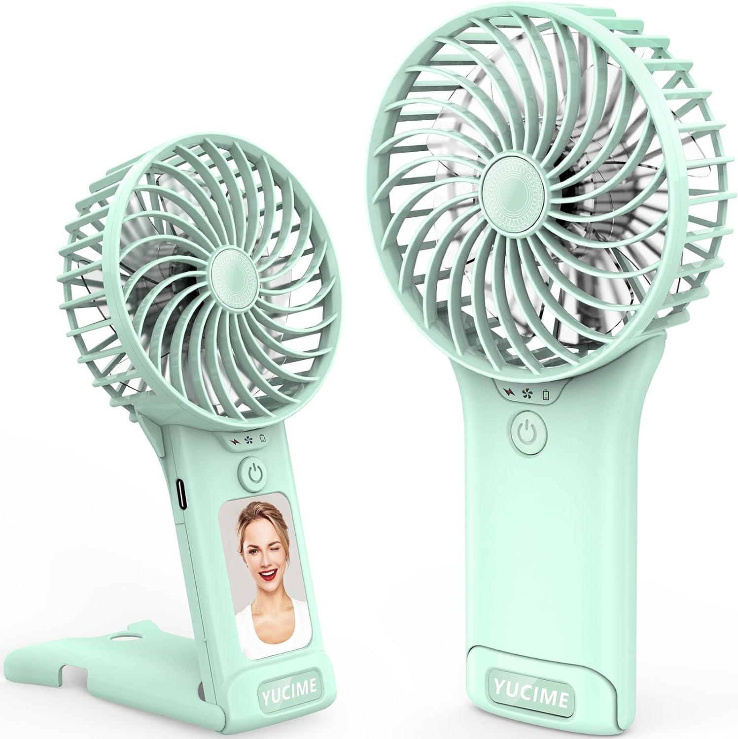 Handheld Portable Fan Desk Fan, Powerful Personal Fan 4 Adjustable Speed USB Recharging Battery Operated Mini Fan with Makeup Mirror for Stylish Girl Kids Women Men 1 Count (Pack of 1)