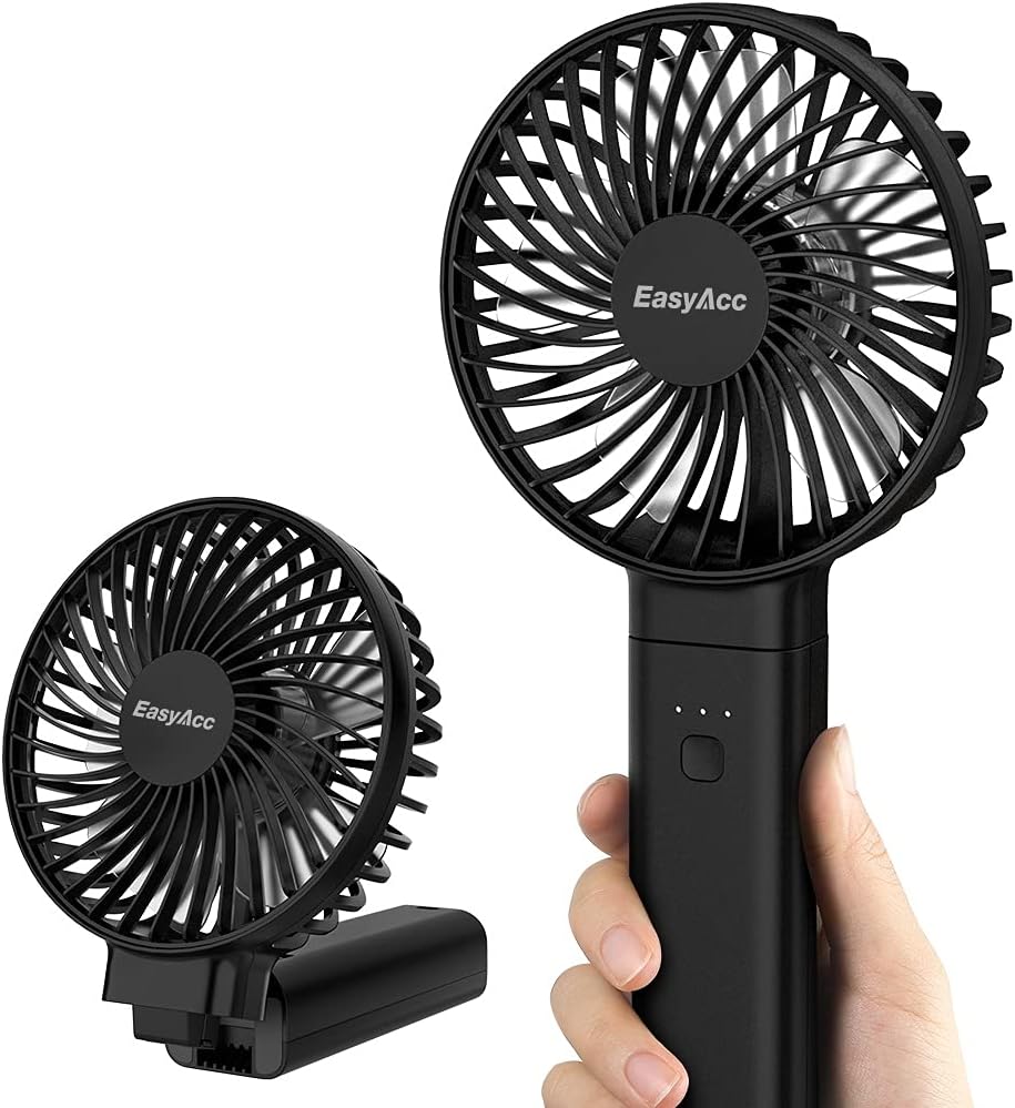 EasyAcc Handheld Fan, 2024 Newly Powerful Quiet Portable Fan Small Desk Fan [ 4 Speed/Battery Indicator/Easy Clean] 17H Battery Operated Fan One Touch Power Off Personal Fan for Travel Outdoor