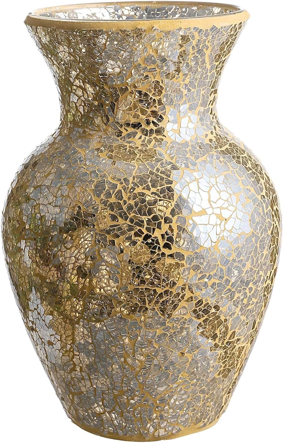 WHOLE HOUSEWARES | Mosaic Glass Vase | 10.5 Home Dcor Centerpiece | Elegant Glass Flower Vase for Living Room, Kitchen, Wedding Banquet, Dried and Artificial Flowers | Home Dcor (Gold)