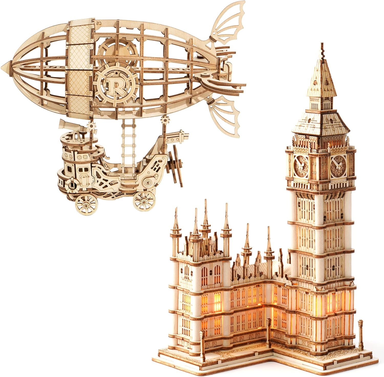 Rolife 3D Wooden Puzzle Model kit for Adults to Build (Airship & Big Ben)