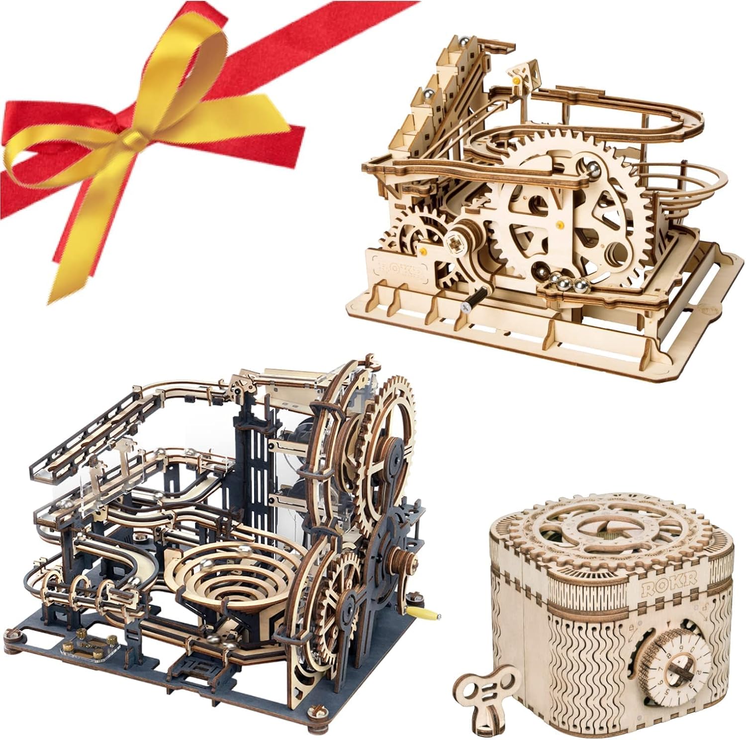 ROKR 3D Wooden Puzzles for Adults Bundle - 2 Wooden Marble Run Sets & 1 Treasure Box for Teens & Adults