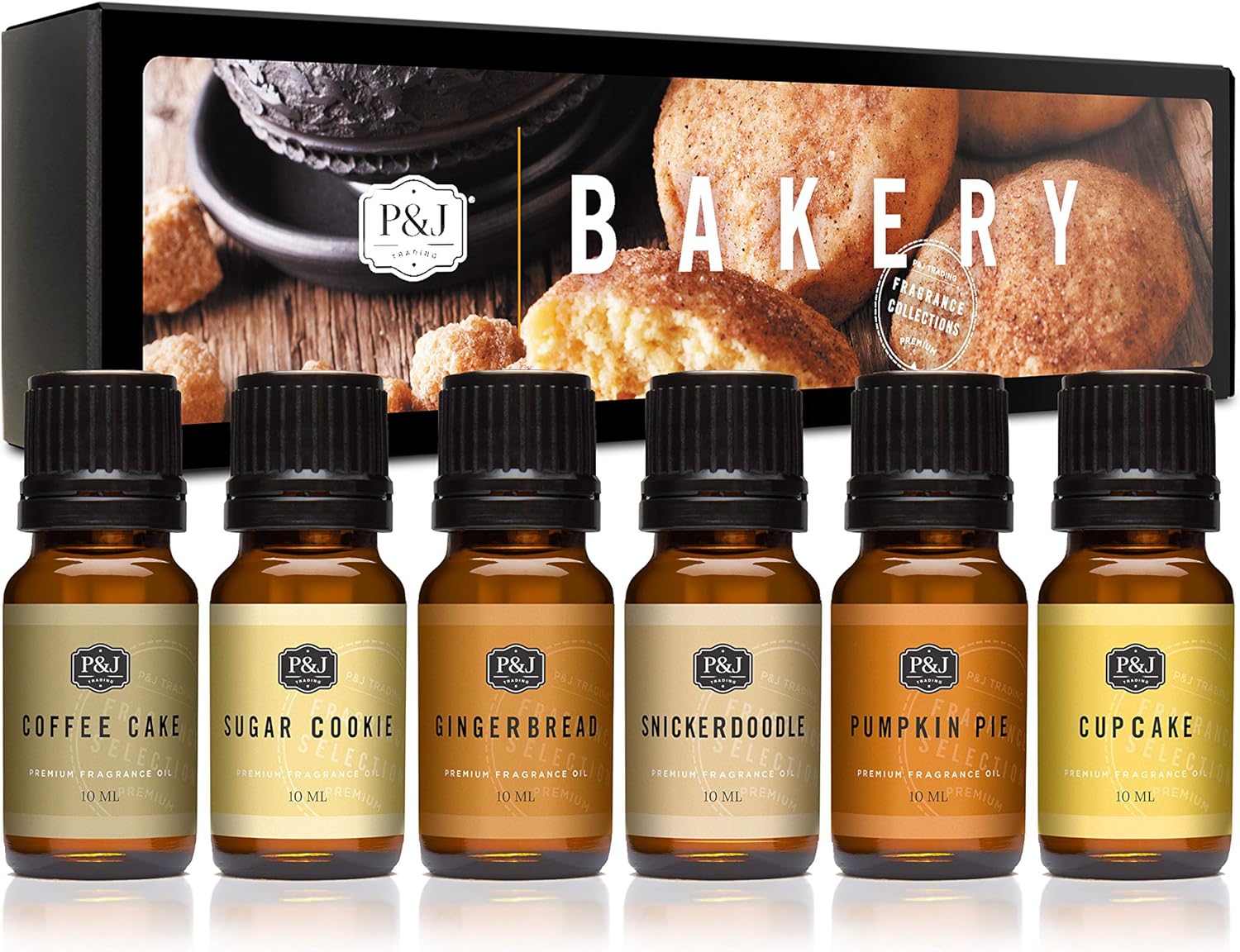 P&J Trading Fragrance Oil Bakery Set | Pumpkin Pie, Cupcake, Sugar Cookies, Coffee Cake, Snickerdoodle, and Gingerbread Candle Scents for Candle Making, Freshie Scents, Soap Making Supplies