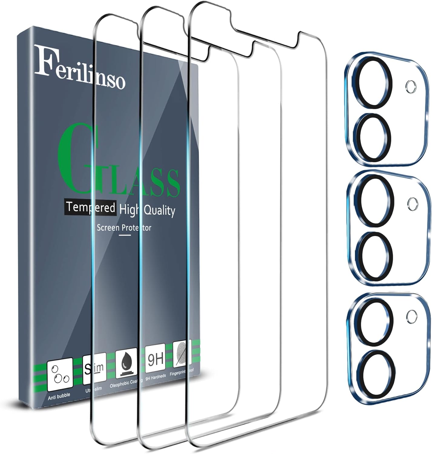 Ferilinso 3 Pack Screen Protector for iPhone 11 with 3 Pack Tempered Glass Camera Lens Protector Phone Case Friendly HD Accessories Protector de Pantalla for Apple iPhone 11 6.1 INCH