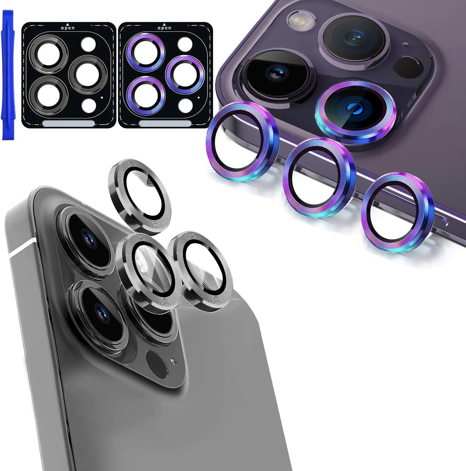 Ferilinso [3+3 Pack] for iPhone 14 Pro & iPhone 14 Pro Max Camera Lens Protector Accessories Camera Cover Titanium Alloy-Space Metal Protection Mounting Base Case Friendly (Graphite+Colorful)